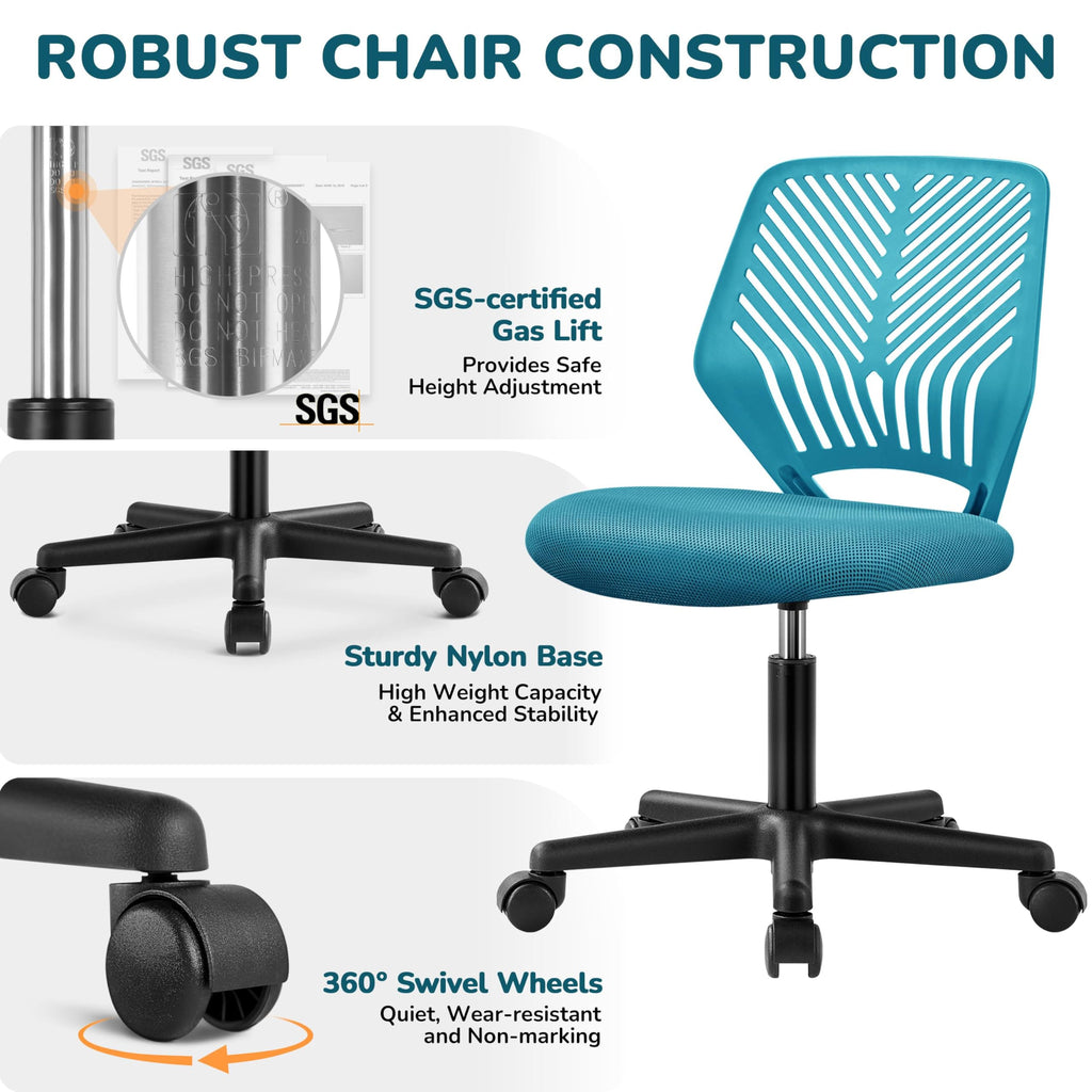 Cute Low-Back Armless Study w/Lumbar Support Adjustable Swivel Chair