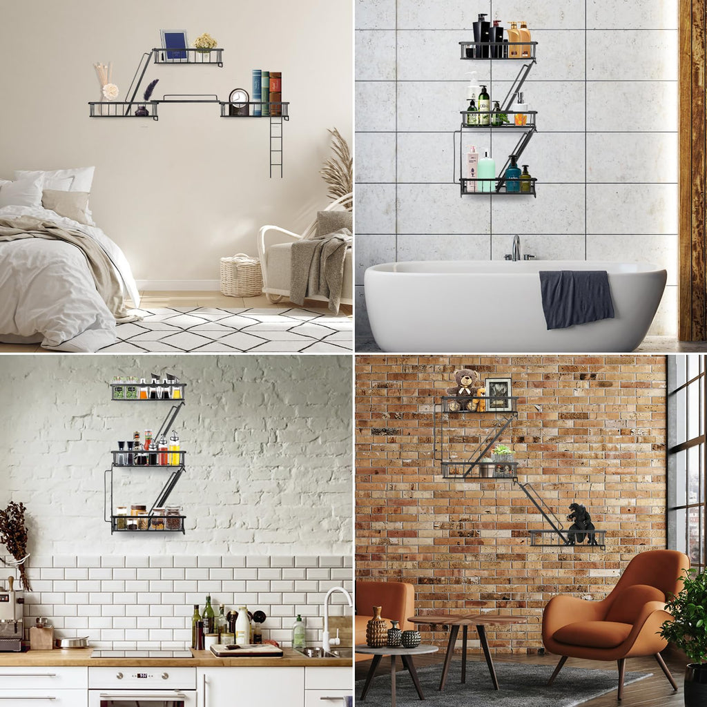 Fire Escape Shelf - Wall Decor Floating Shelves, Cute Metal Ladder Shelving for Bedroom, Home Decor Display (3-Tier)