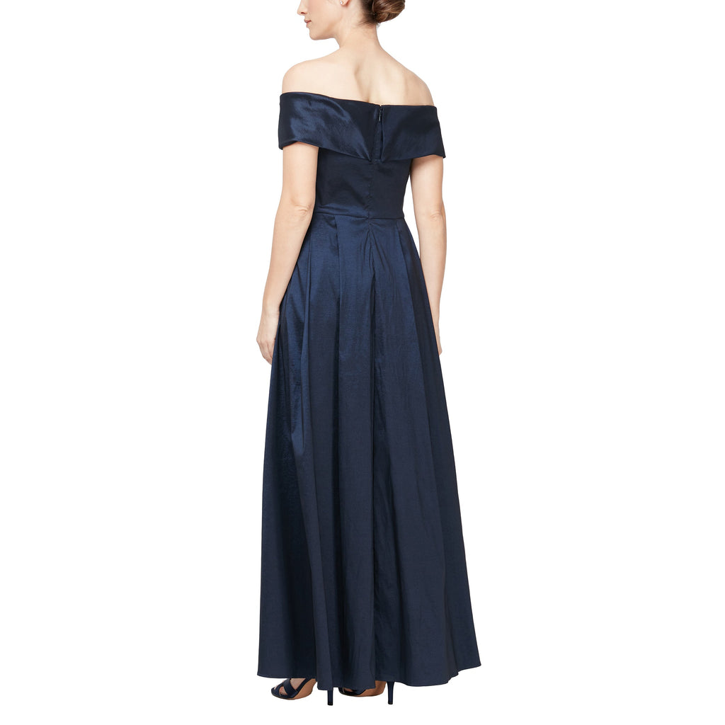 Alex Evenings 8166663 Long Off Shoulder Pleated Formal Dress