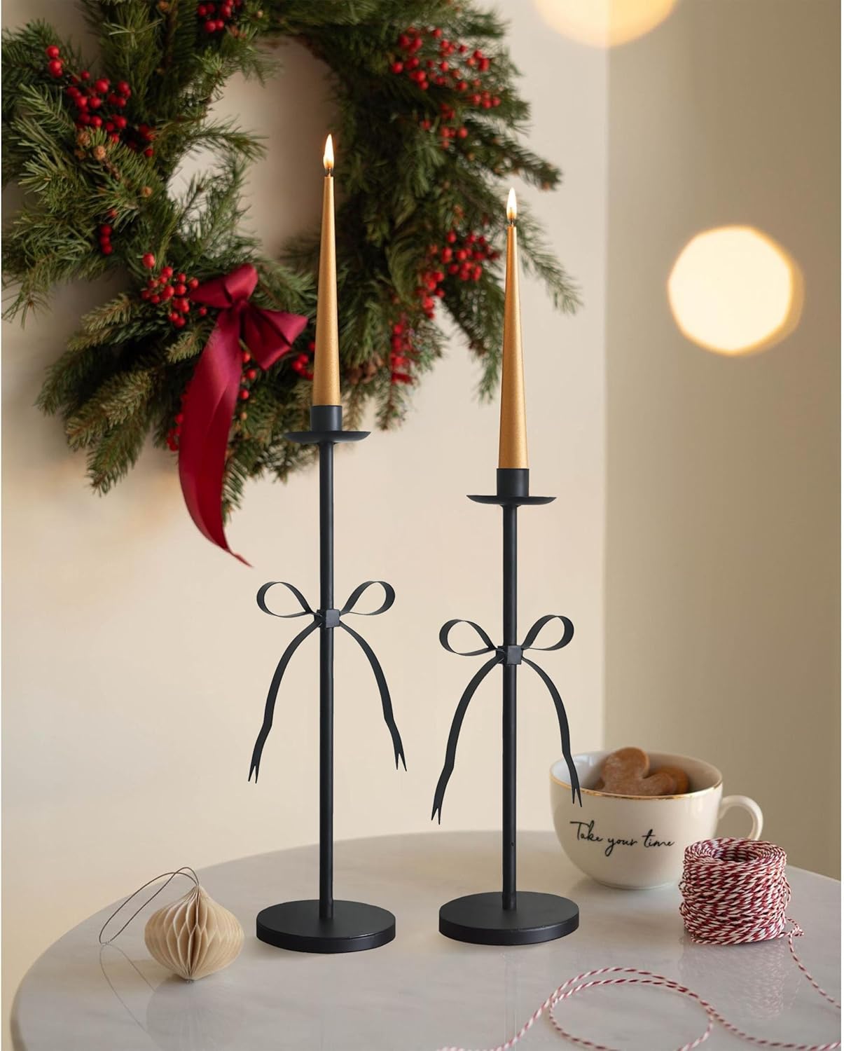 Bow Taper Candle Holders, Set of 2 Candle Stick Holders Set, Modern Decorative Centerpiece