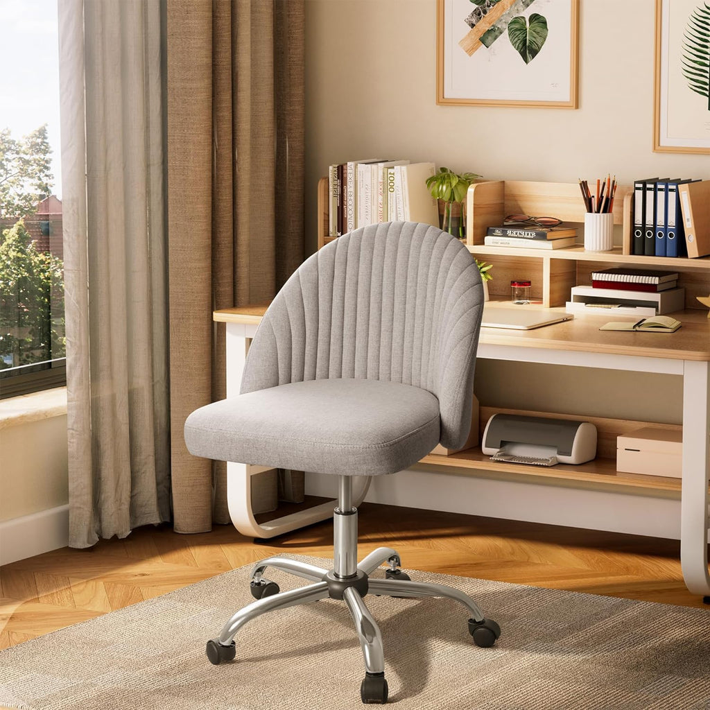 Modern Armless Cute Adjustable Swivel Padded Fabric Vanity Chair with Wheels