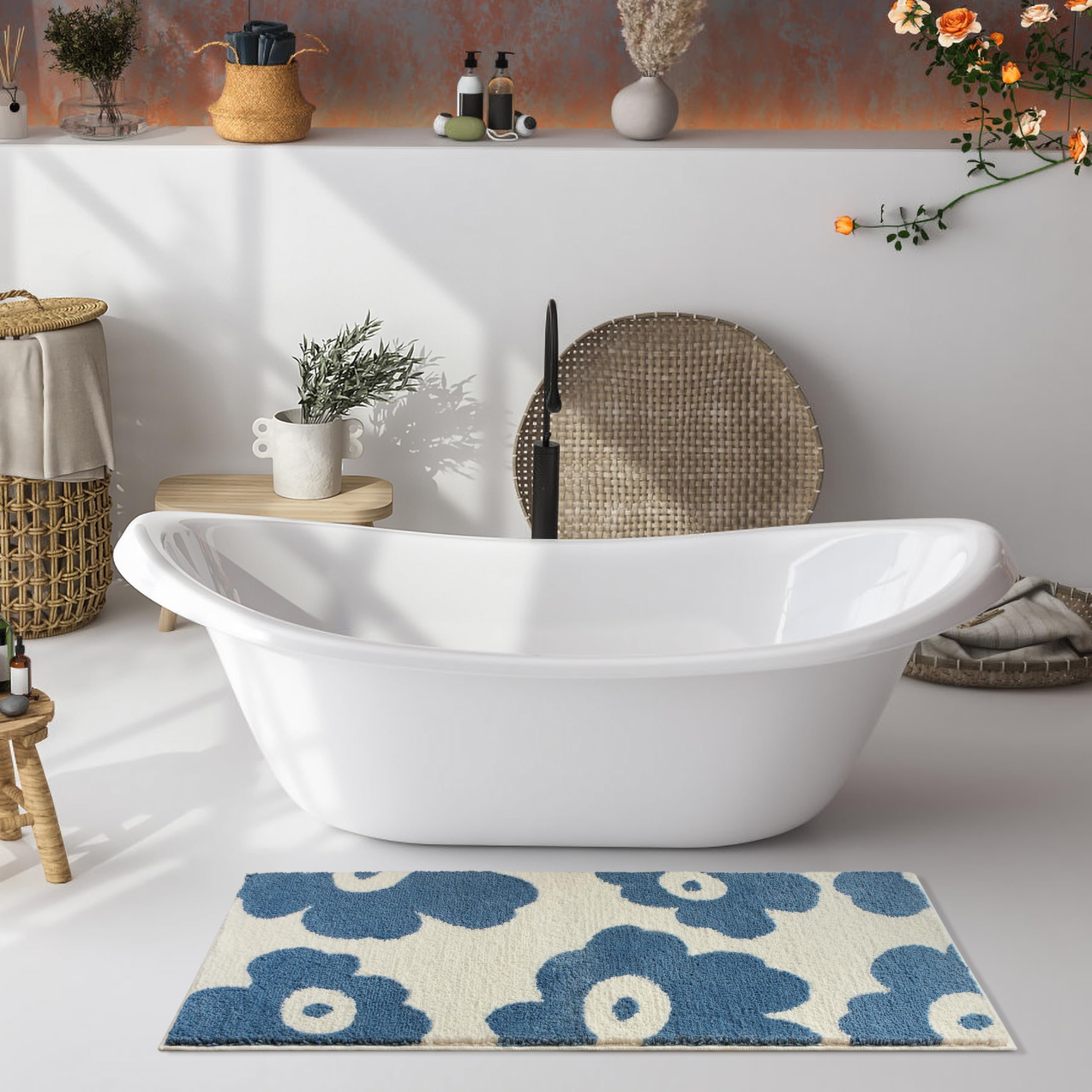 Cute Bath Mat for Bathroom Soft Super Absorbent Non Slip TPR Backing, Quick Drying, Machine Washable Bath