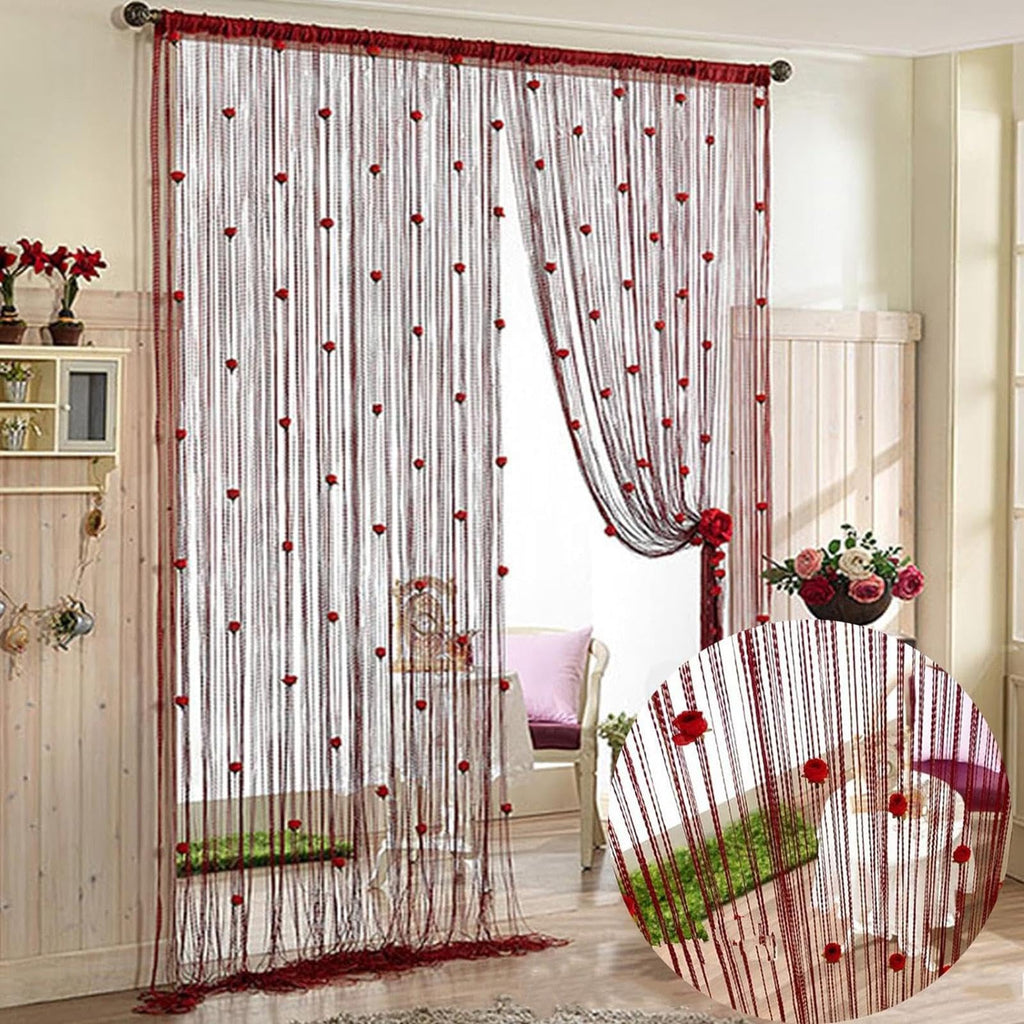 New Beaded String Curtain with Roses - 100 x 200cm Fly Screens for Doors, Tassel Fringe