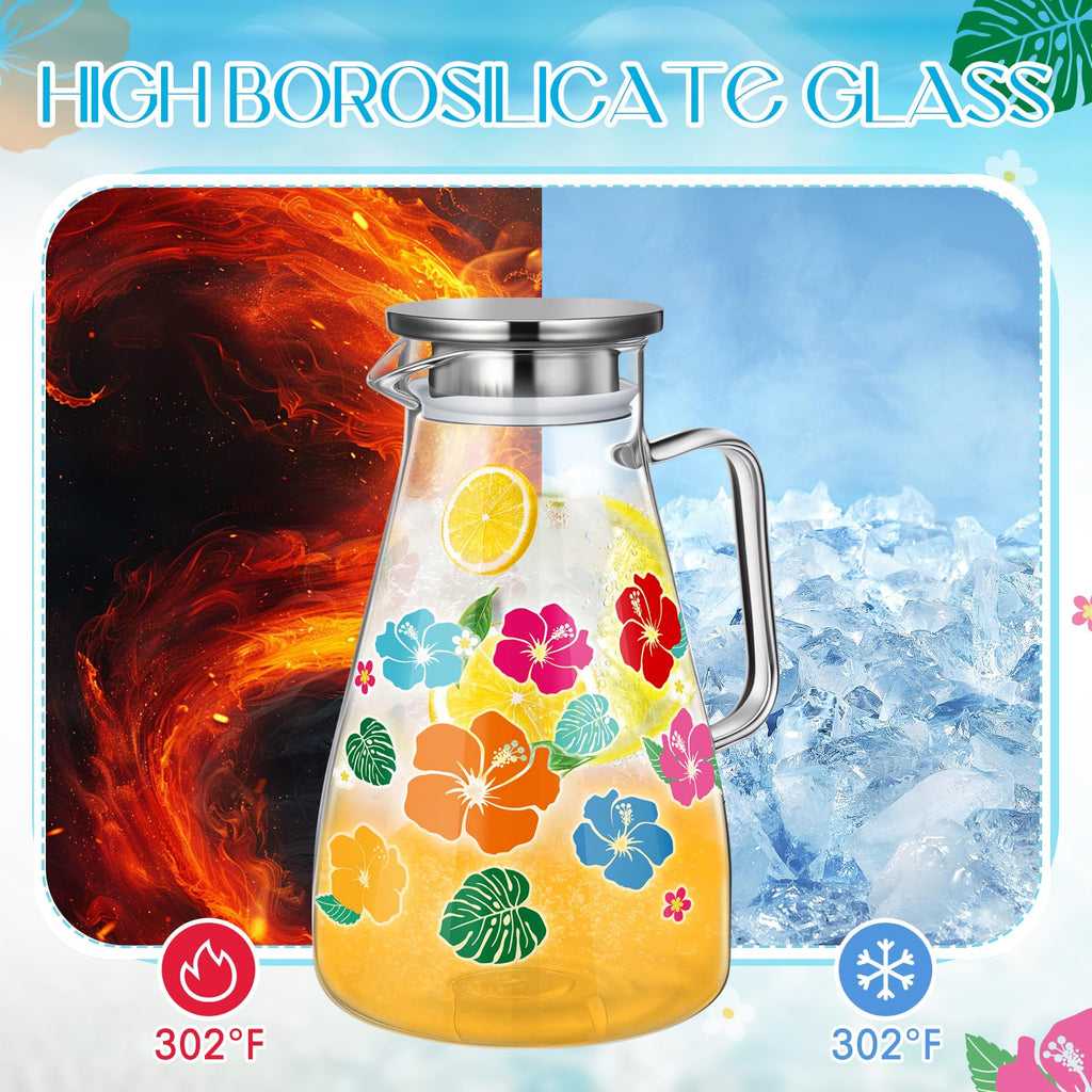 Glass Pitcher with Lid Water Pitcher with Handles Hot and Cold Resistant