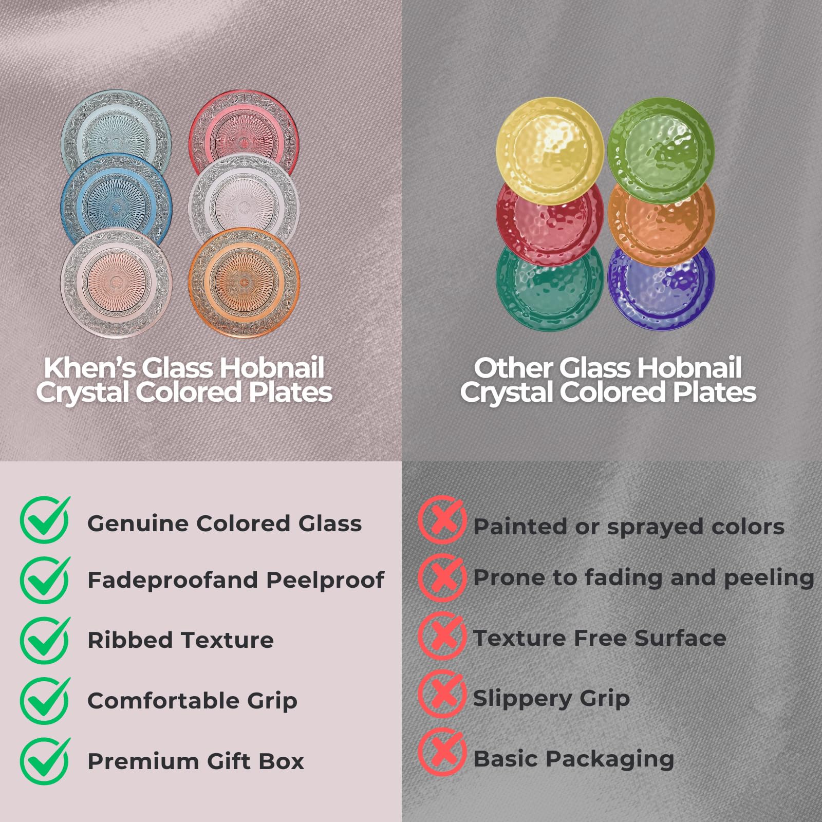 Glass Colored Plates | Set of 6 Plate | Natural Colors 10.6" Dinner & Charger Plate - Server, Charger, Dinner Server, Appetizer, Snack, Fruit, Side Serveware