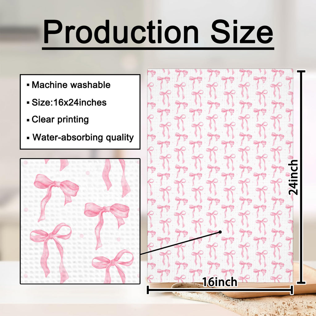 Girly Pink Bow Coquette Preppy Towel, 16x24 Inch