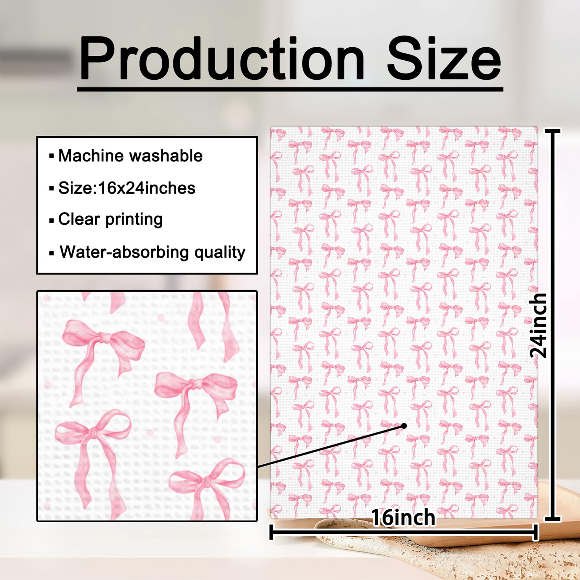 Girly Pink Bow Coquette Preppy Towel, 16x24 Inch