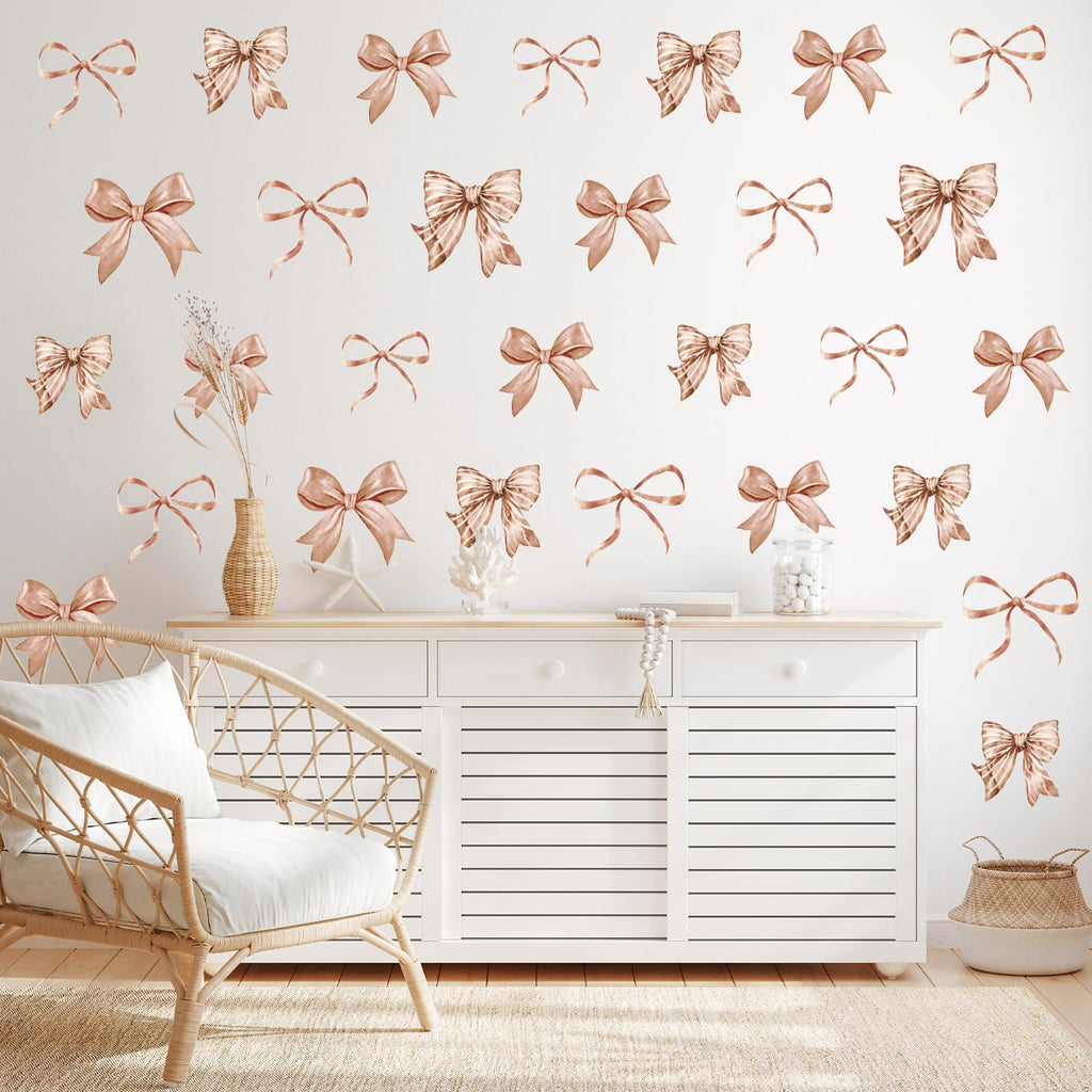 Whaline 12 Sheets Light Purple Bow Wall Stickers Watercolor Bowknot Wall Decals Room Mural Stickers for Coquette Birthday Party Home Nursery Decor, 7.9 x 11.8 Inch