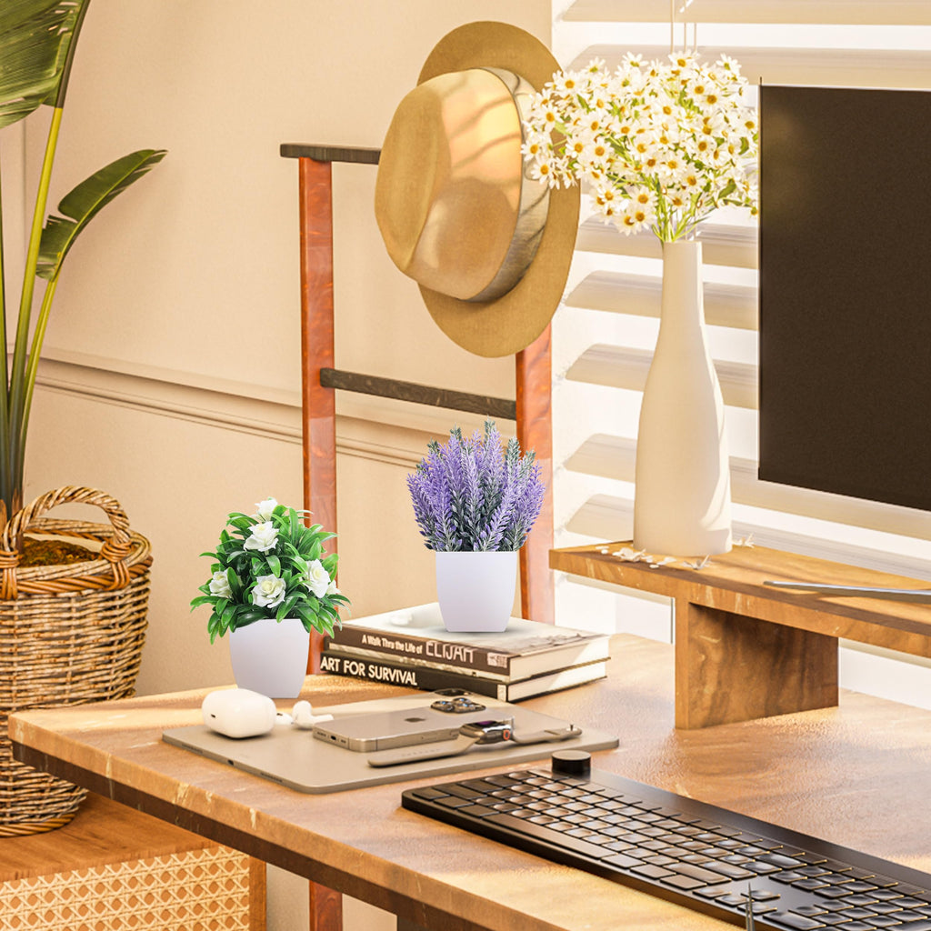 Small Fake Plants Faux Plants Indoor with Flowers for Home Bathroom Kitchen Office Desk Decor 2 Pack