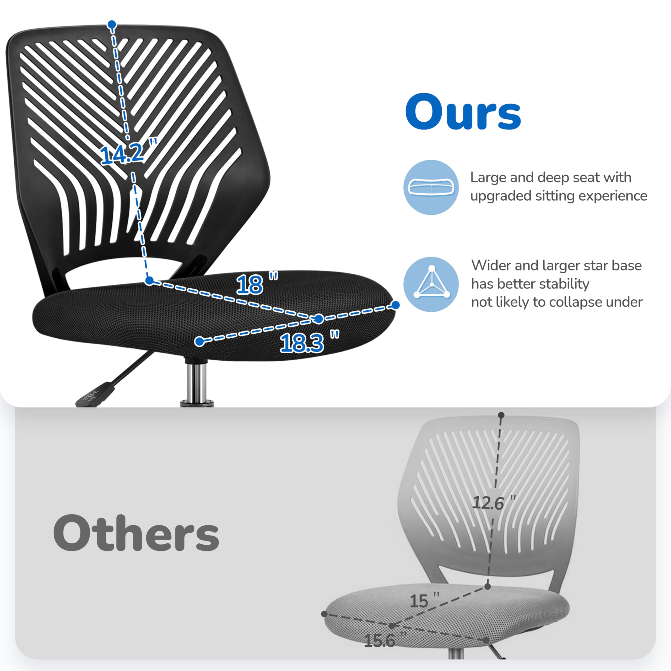 Cute Low-Back Armless Study w/Lumbar Support Adjustable Swivel Chair