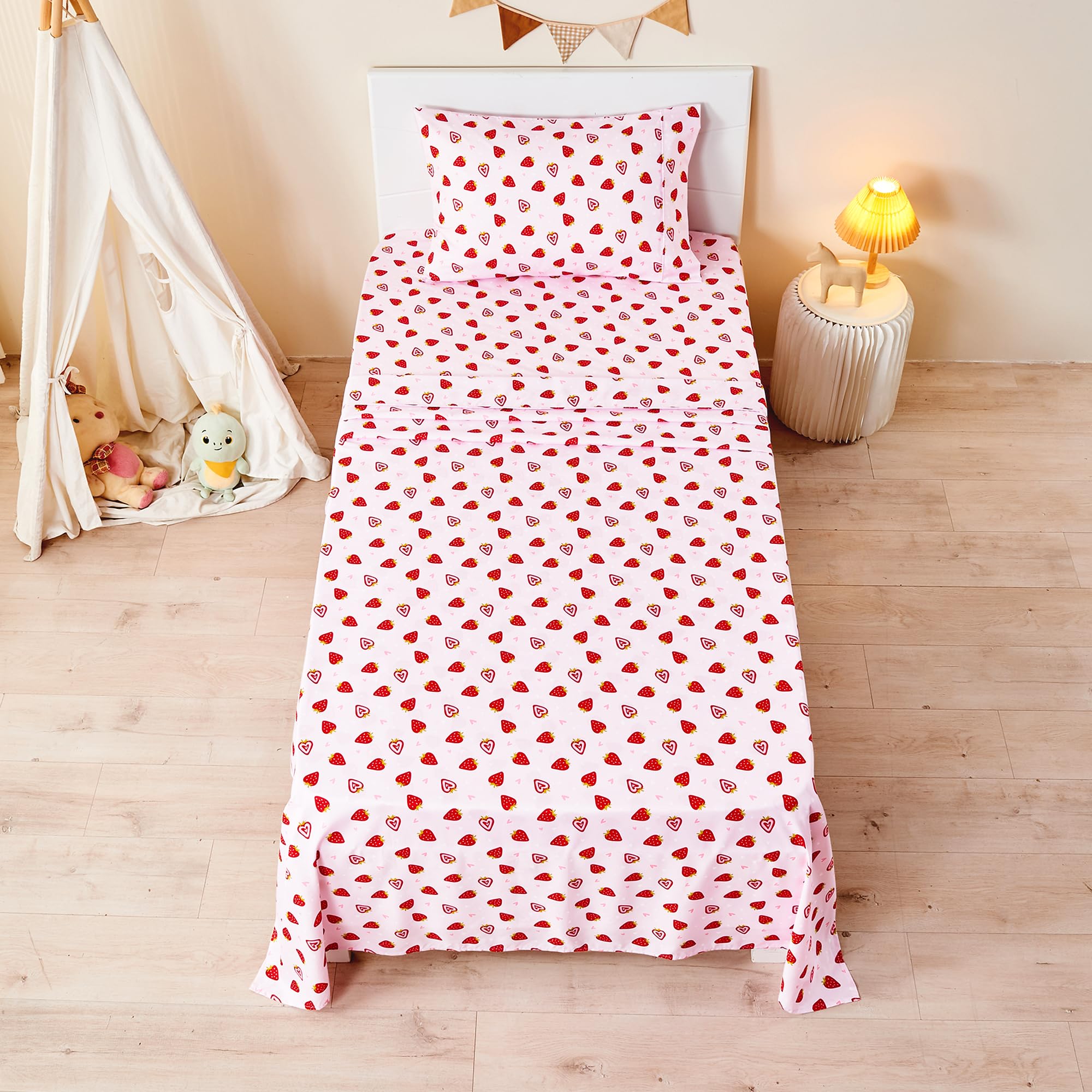 Printed Kids Sheet Set Twin Size, 3 Pcs Breathable & Silky Soft Microfiber - Kids Fitted Sheet,Kids Bed Sheets with 15" Deep Pocket