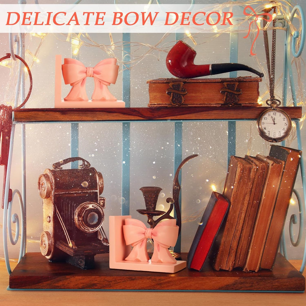 Pink Bow Bookends Coquette Home Decor Cute Sculpture Book Ends Resin - Bookends Shelves 2 Pcs