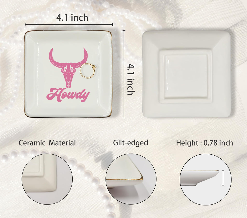 Ceramic Jewelry Tray Dish, Pink Print Jewelry Plate Trinket Dish