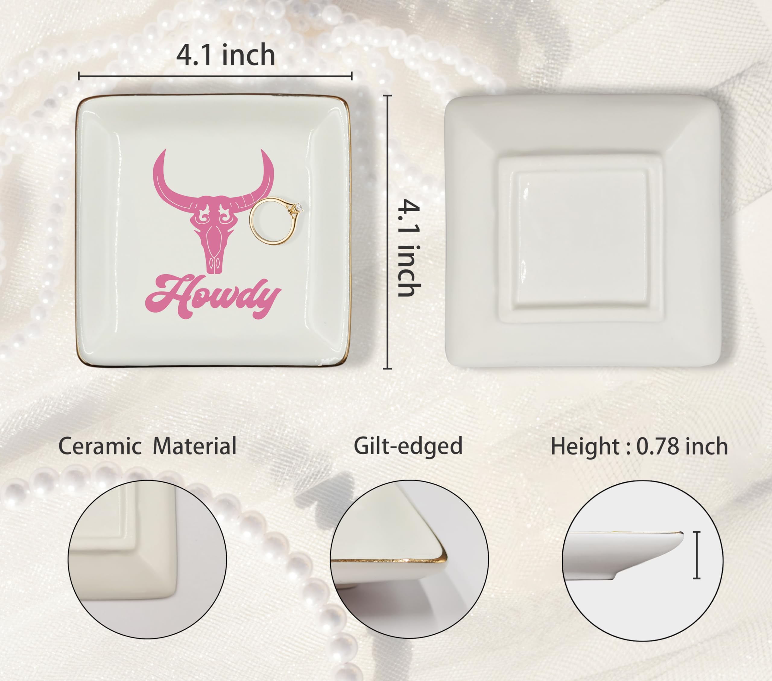 Ceramic Jewelry Tray Dish, Pink Print Jewelry Plate Trinket Dish