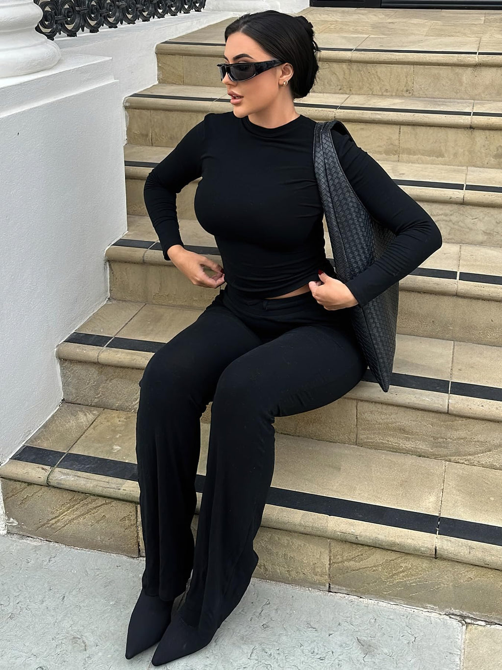 Two Piece Sets for Women Long Sleeve Tops Lounge Set Drawstring Wide Leg Pants Matching