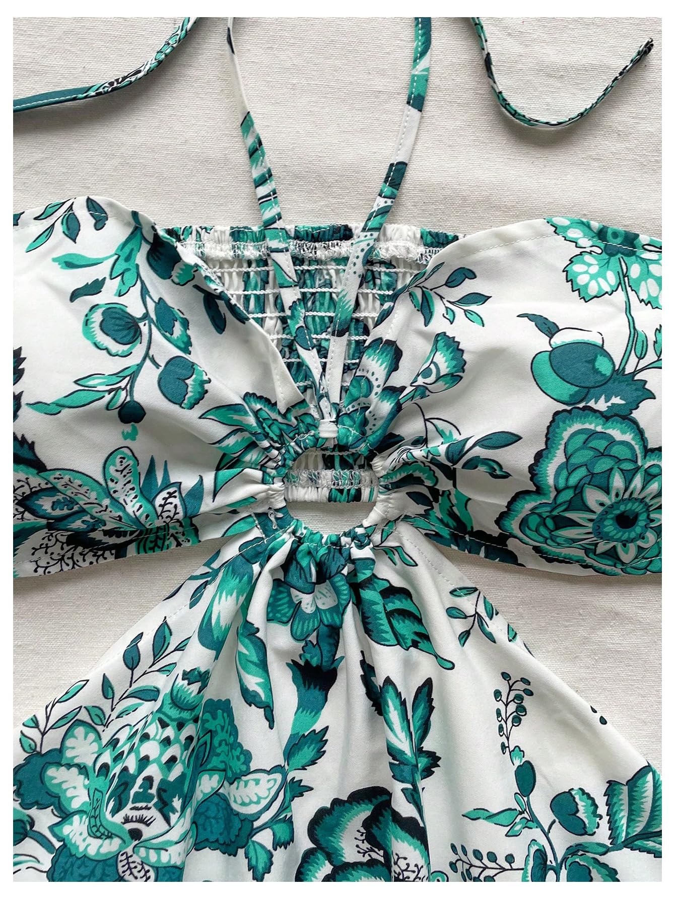 Women's Floral Halter Neck Vacation Dress Sleeveless Cut Out Boho Cami Dress