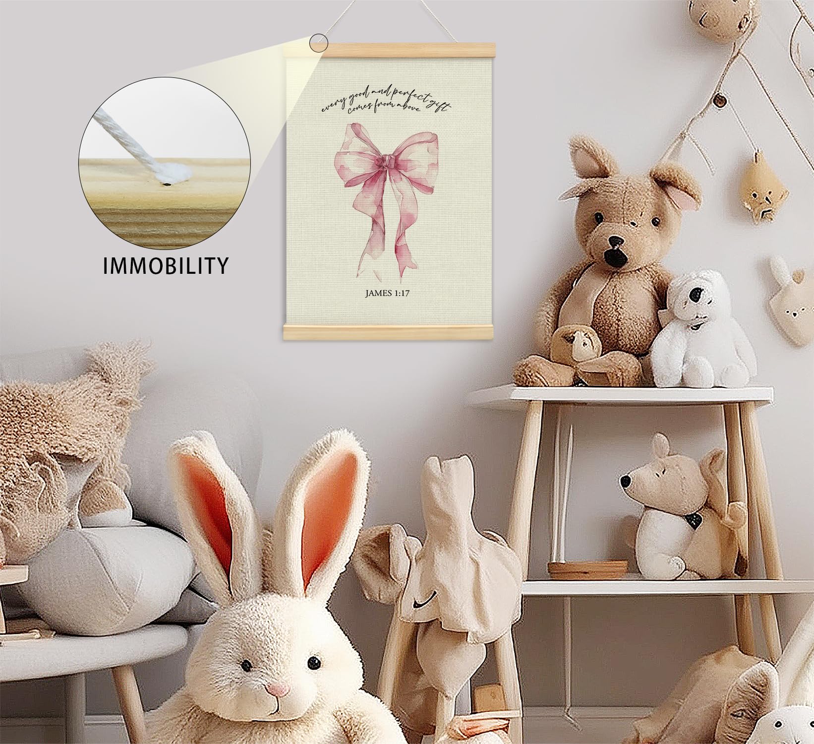 Trendy Bows Pink Coquette Scripture Wall Art Poster Hanger Frame, Christian Bible Verses Posters Wall Art Decor