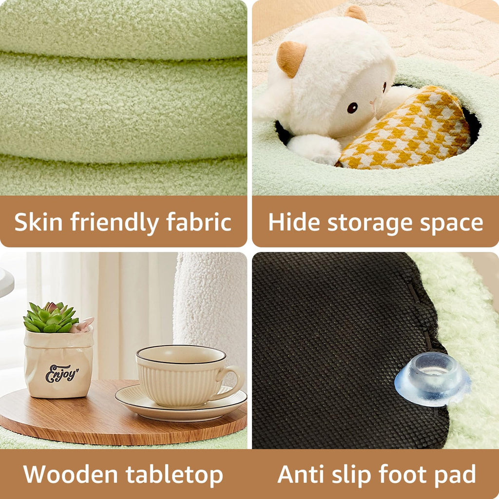 Round Storage Ottoman, Modern Sherpa Footstool with Flip-Top