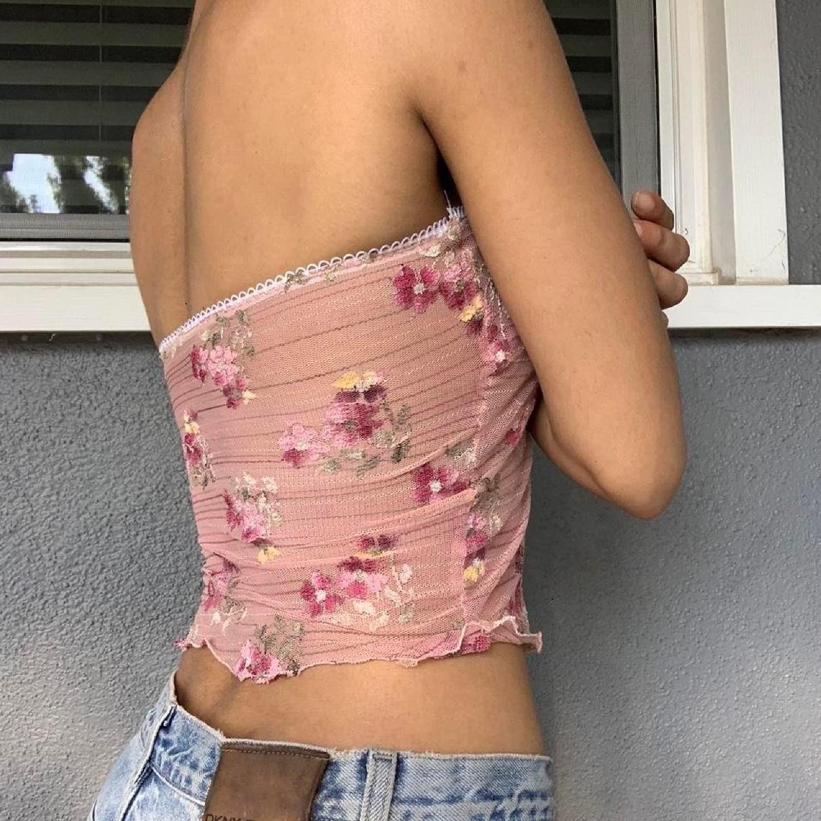 Women Y2k Lace Frill Camisole Sexy Spaghetti Strap Low Cut Tank Crop Top Aesthetic Fairycore Cami Shirt Streetwear