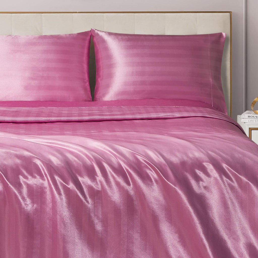 Juicy Couture Silky Satin Damask Sheet Set - Luxury Smooth Satin Striped Sheets
