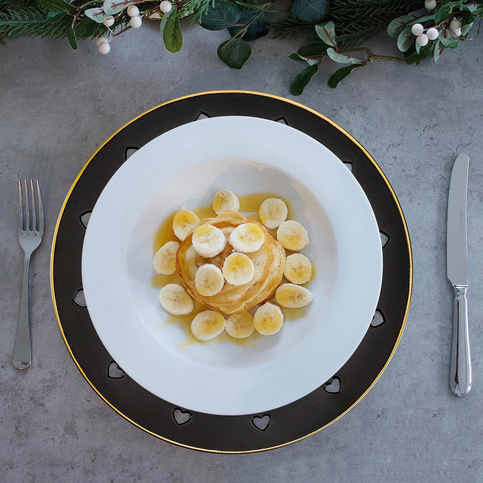 Round 13" Pink Charger Plates, Heart Hollow Chargers for Dinner Plates with Golden Border