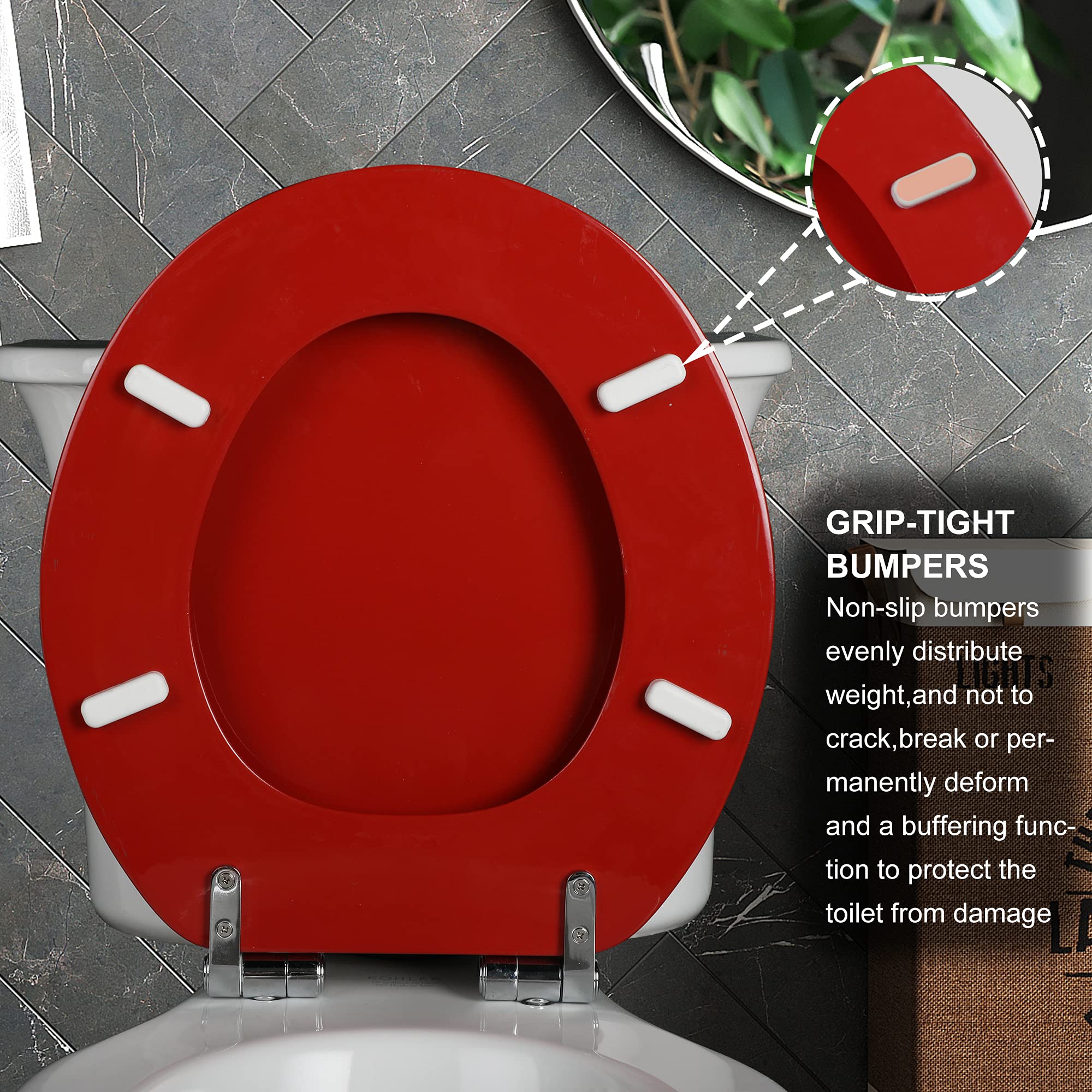 Round Toilet Seat Natural Wood Toilet Seat with Zinc Alloy Hinges, Easy to Install also Easy to Clean, Scratch Resistant