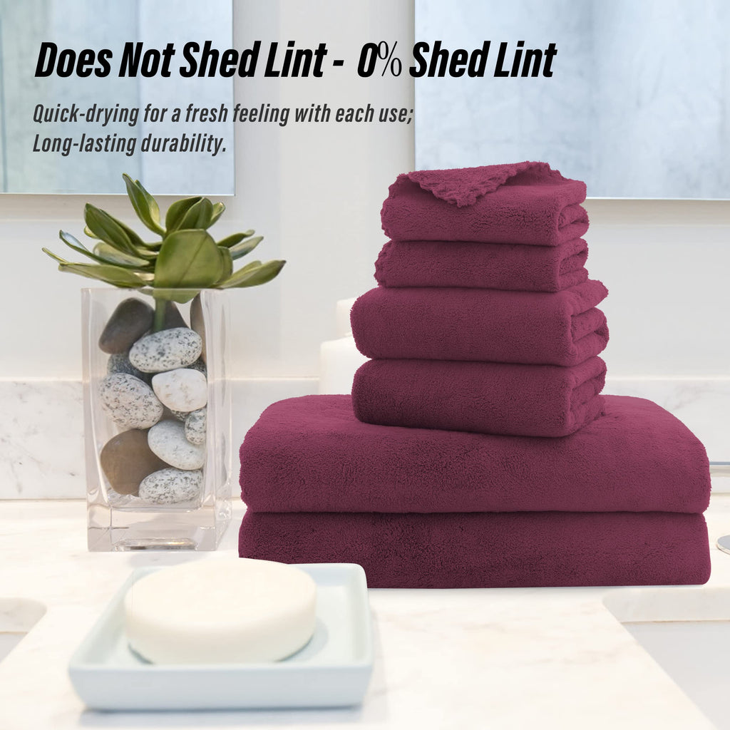 Ultra Soft Towel Set - Quick Drying - 2 Bath Towels 2 Hand Towels 2 Washcloths - Microfiber Coral Velvet Highly Absorbent Towel (6 Pcs)