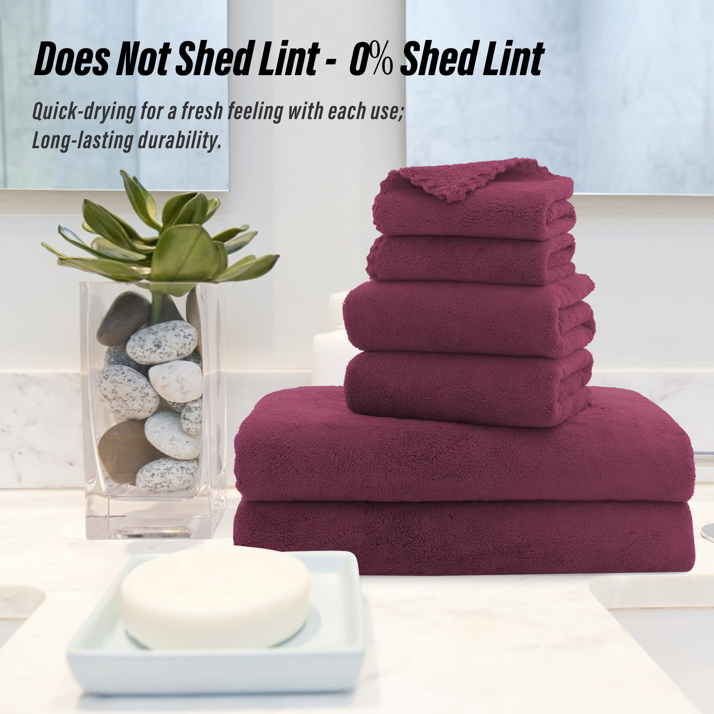 Ultra Soft Towel Set - Quick Drying - 2 Bath Towels 2 Hand Towels 2 Washcloths - Microfiber Coral Velvet Highly Absorbent Towel (6 Pcs)