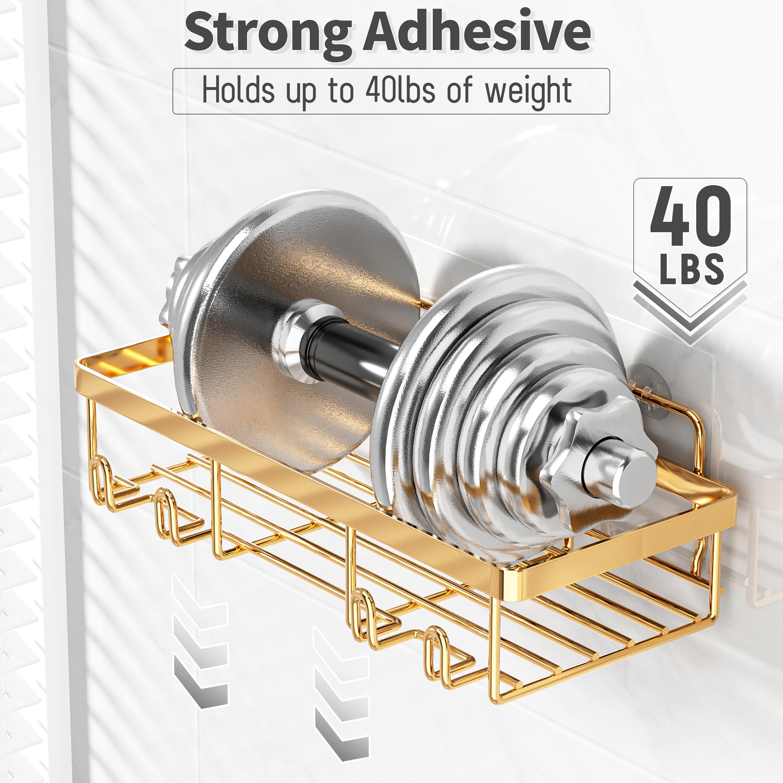 Shower Caddy Organizer Rack Shelf for Inside Shower, Adhesive Bathroom Wall Storage Basket Rustproof Stainless Steel