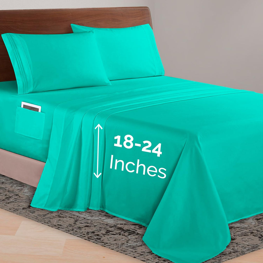 Elegant Comfort Luxurious 1500 Premium Hotel Quality Microfiber Three Line Embroidered Softest 4-Piece Bed Sheet Set, Wrinkle and Fade Resistant