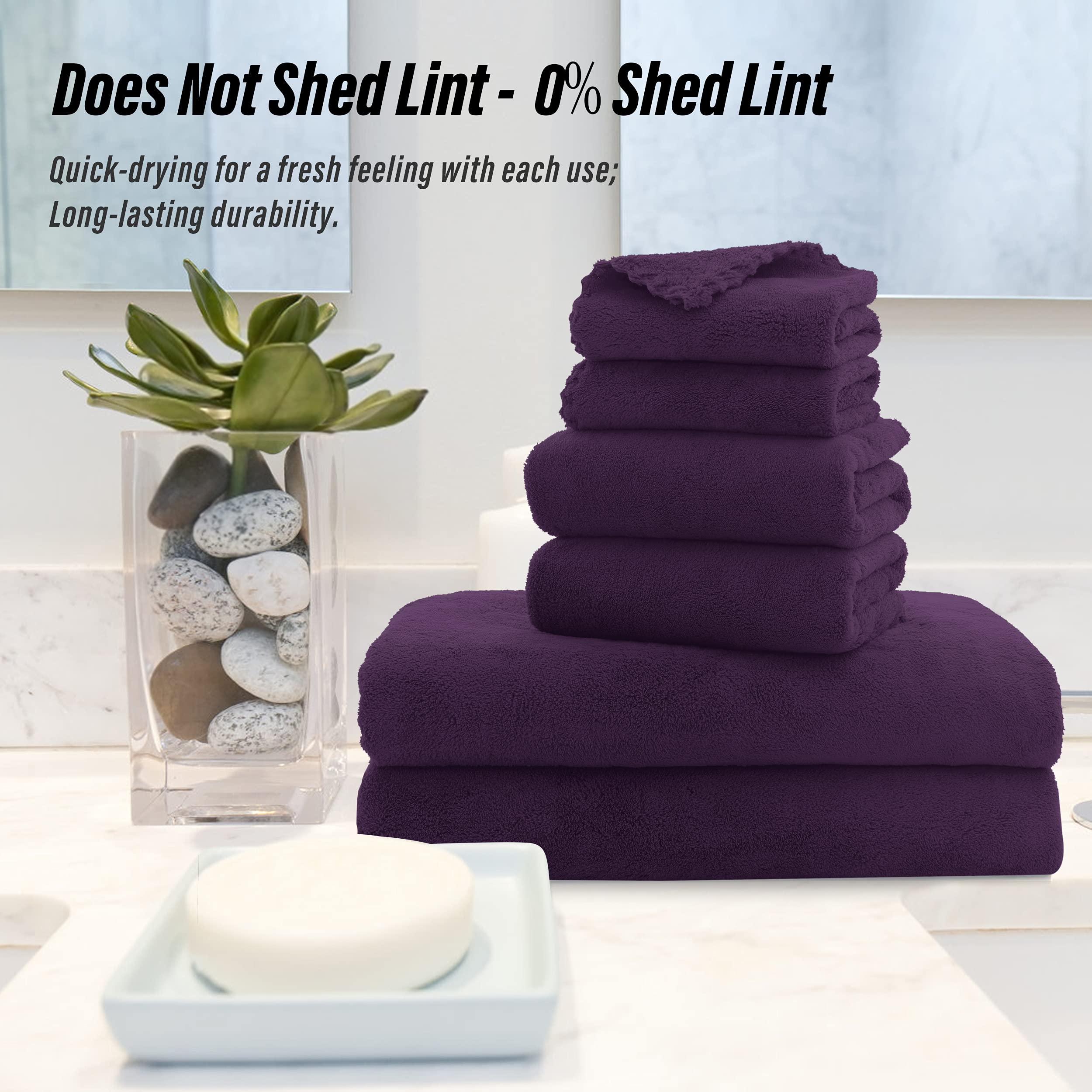 Ultra Soft Towel Set - Quick Drying - 2 Bath Towels 2 Hand Towels 2 Washcloths - Microfiber Coral Velvet Highly Absorbent Towel (6 Pcs)