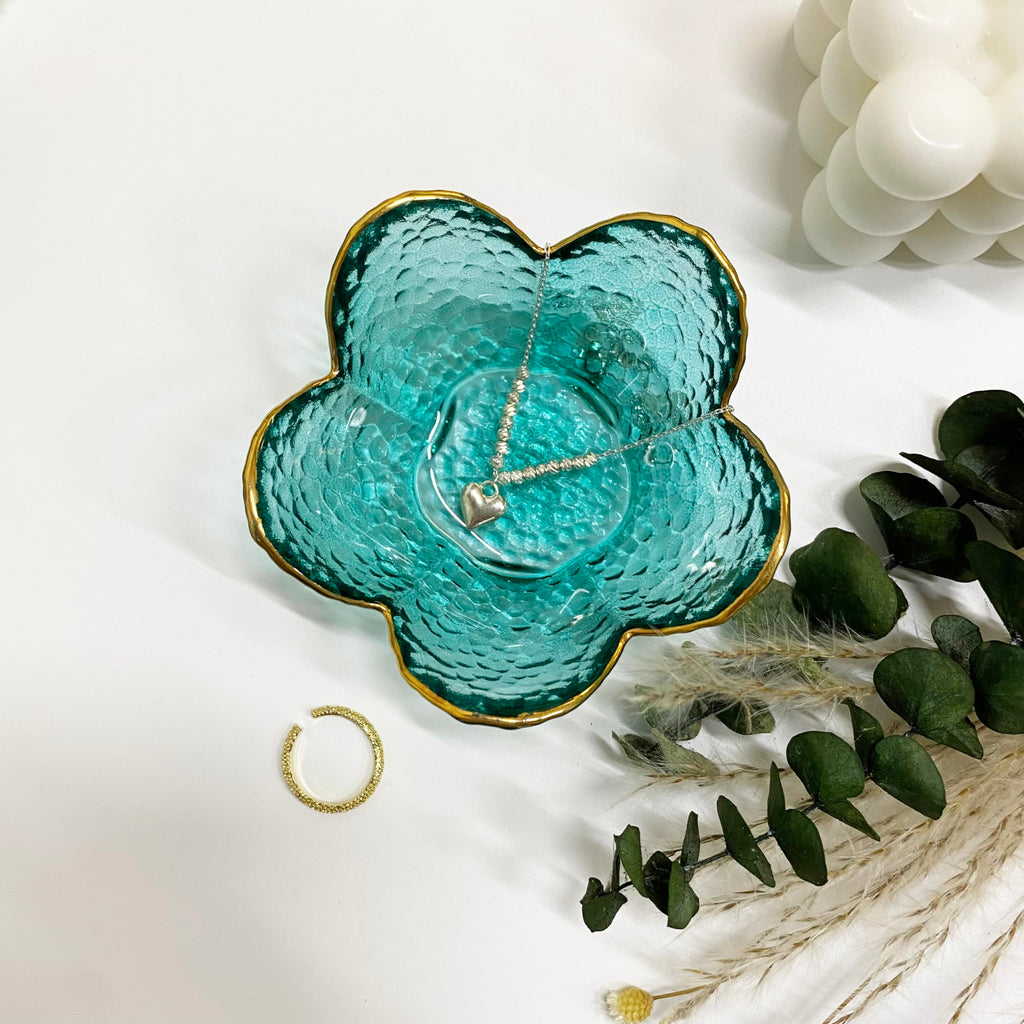 Flower Ring Dish Jewelry Tray, Decorative Glass Trinket Dish, Modern Accent Tray for Vanity Home Décor