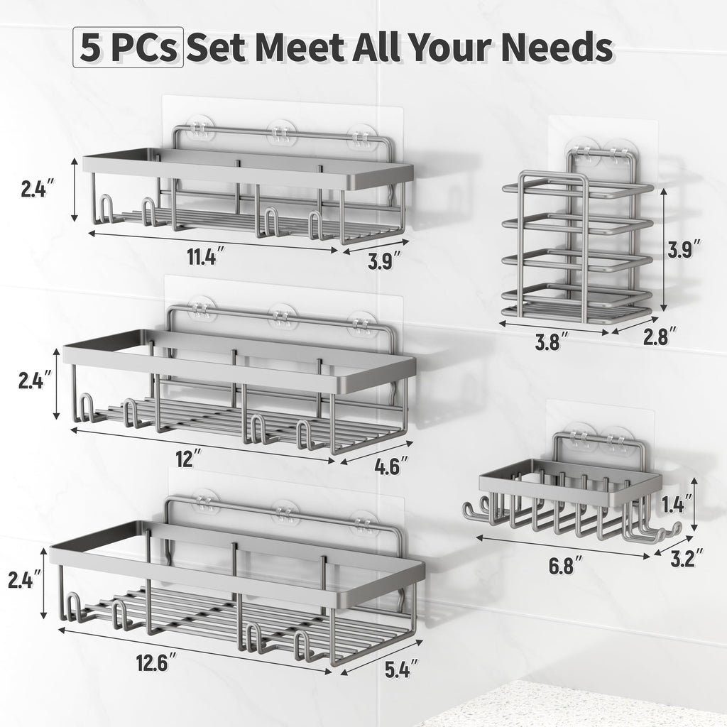 Shower Caddy Organizer Rack Shelf for Inside Shower, Adhesive Bathroom Wall Storage Basket Rustproof Stainless Steel