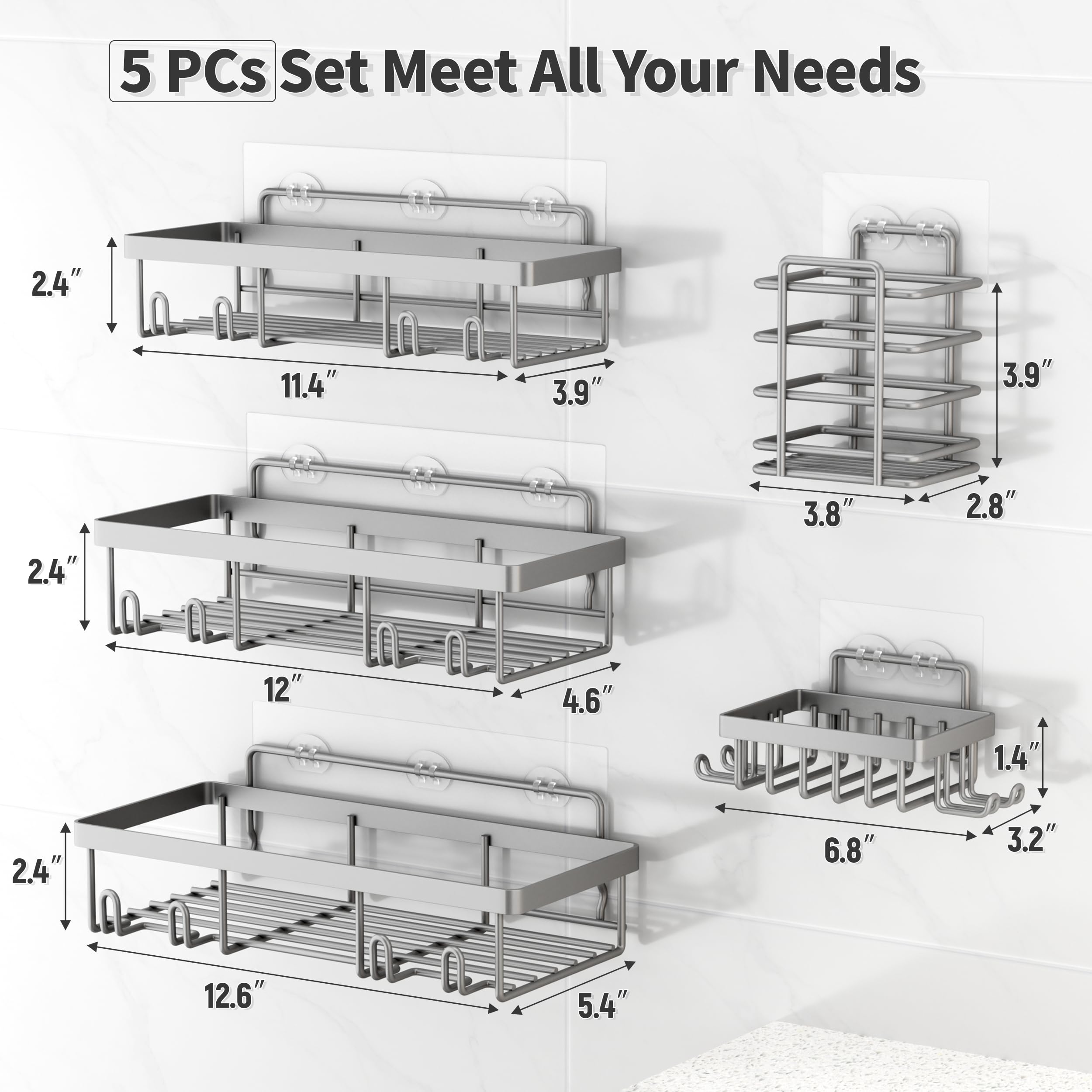 Shower Caddy Organizer Rack Shelf for Inside Shower, Adhesive Bathroom Wall Storage Basket Rustproof Stainless Steel