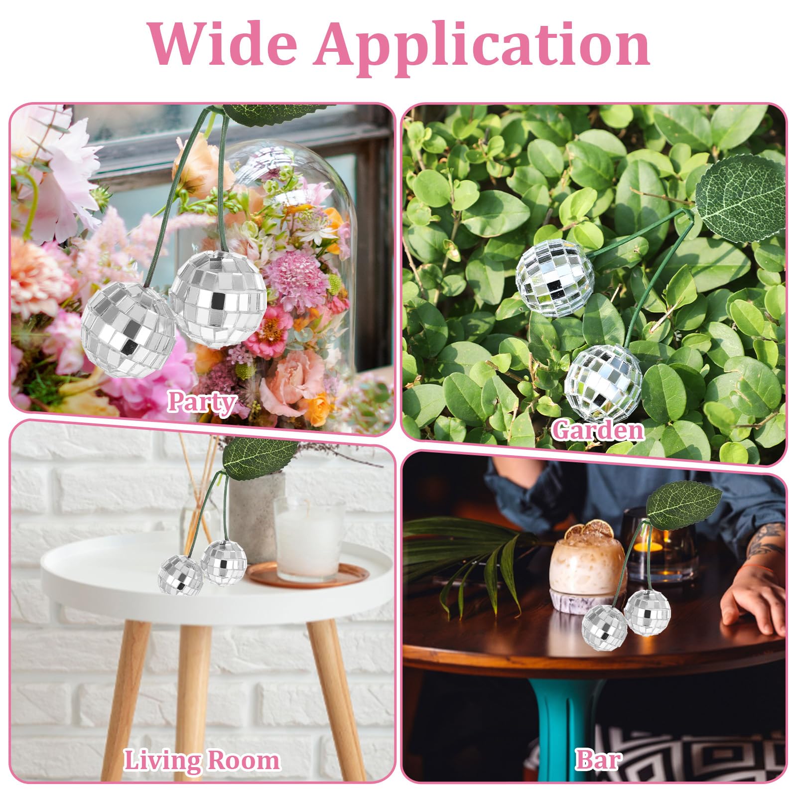 Small Cherry Hanging Disco Ball Decor, 1.2 Inch Double Mirror Disco Reflective Balls