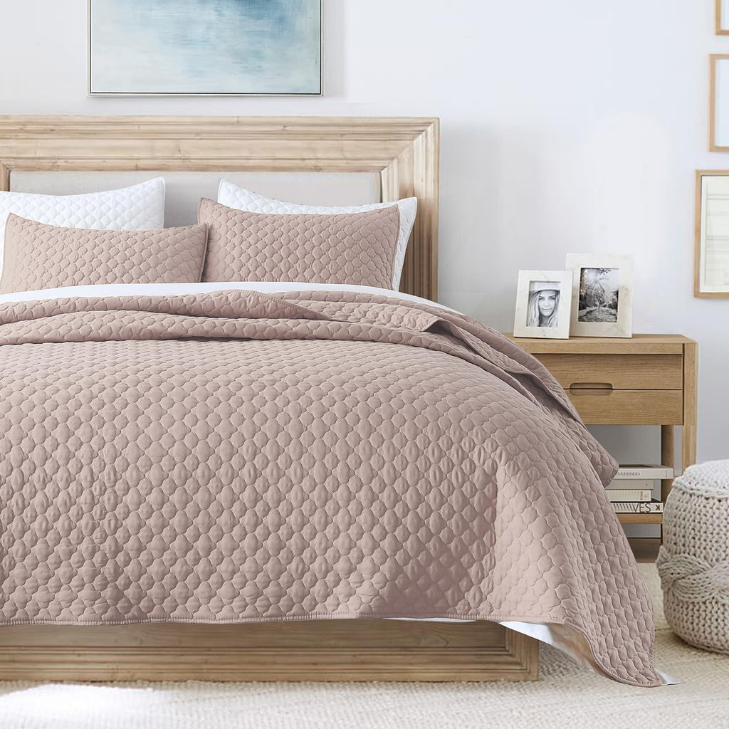 Quilt Size Lightweight Quilt for Summer Ultra-Soft Microfiber Modern Style Quilted Clouds Pattern Bedspread Quit Set 3 Pieces(1 Quilt and 2 Pillow Shams)