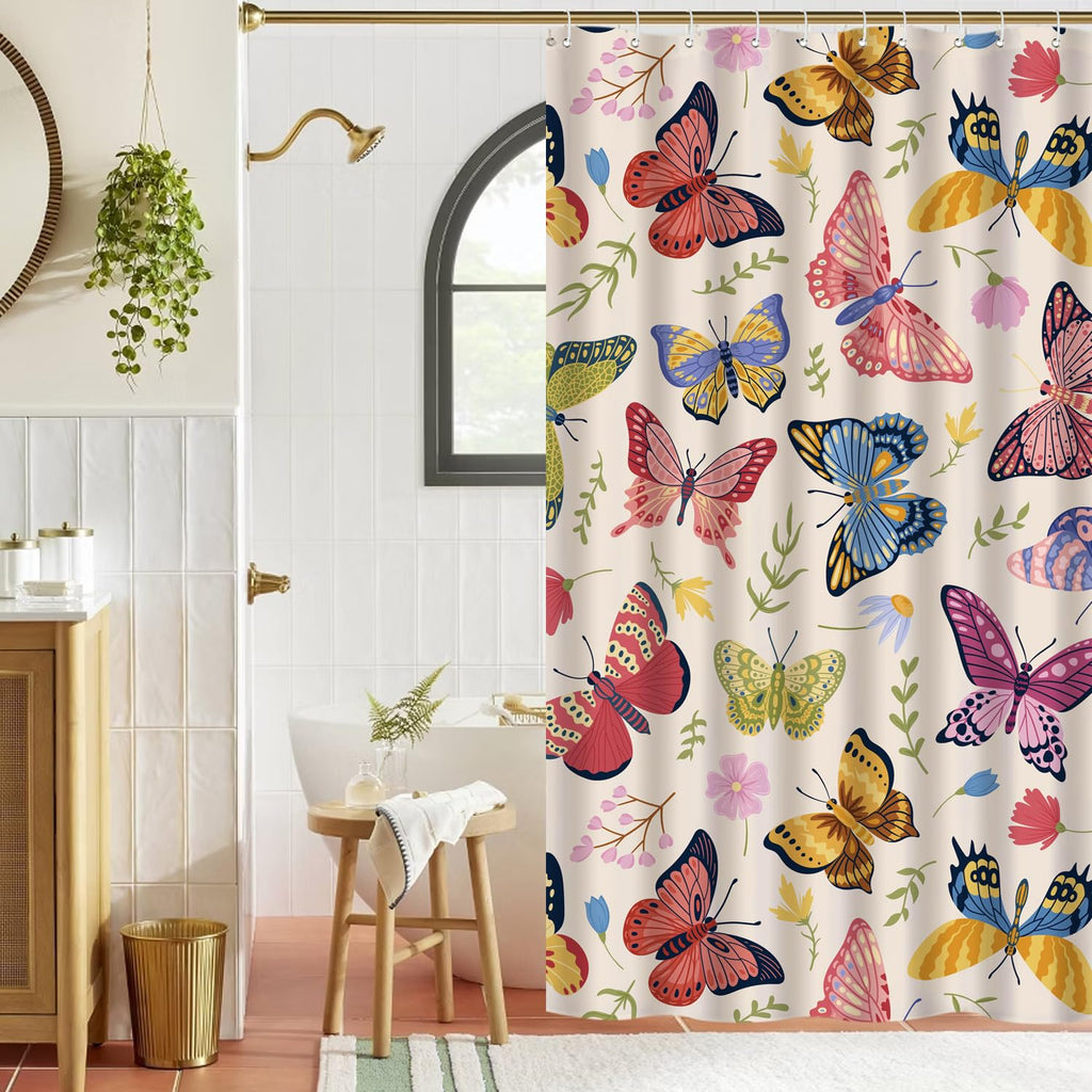 Cute Shower Curtain for Bathroom Modern Aesthetic Funky Decorative, Pretty Chic Cloth Set with Hooks, 72x72 Inch