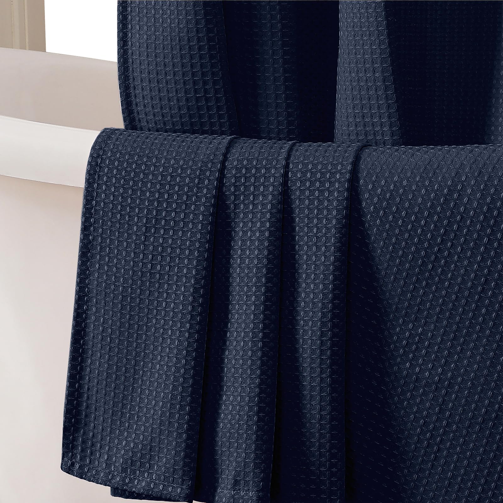 Waffle Textured Heavy Duty Fabric Shower Curtain for Bathroom, Luxury Hotel Weighted 230GSM Bath Curtain with 12 Plastic Hooks, Machine Washable, 72x72