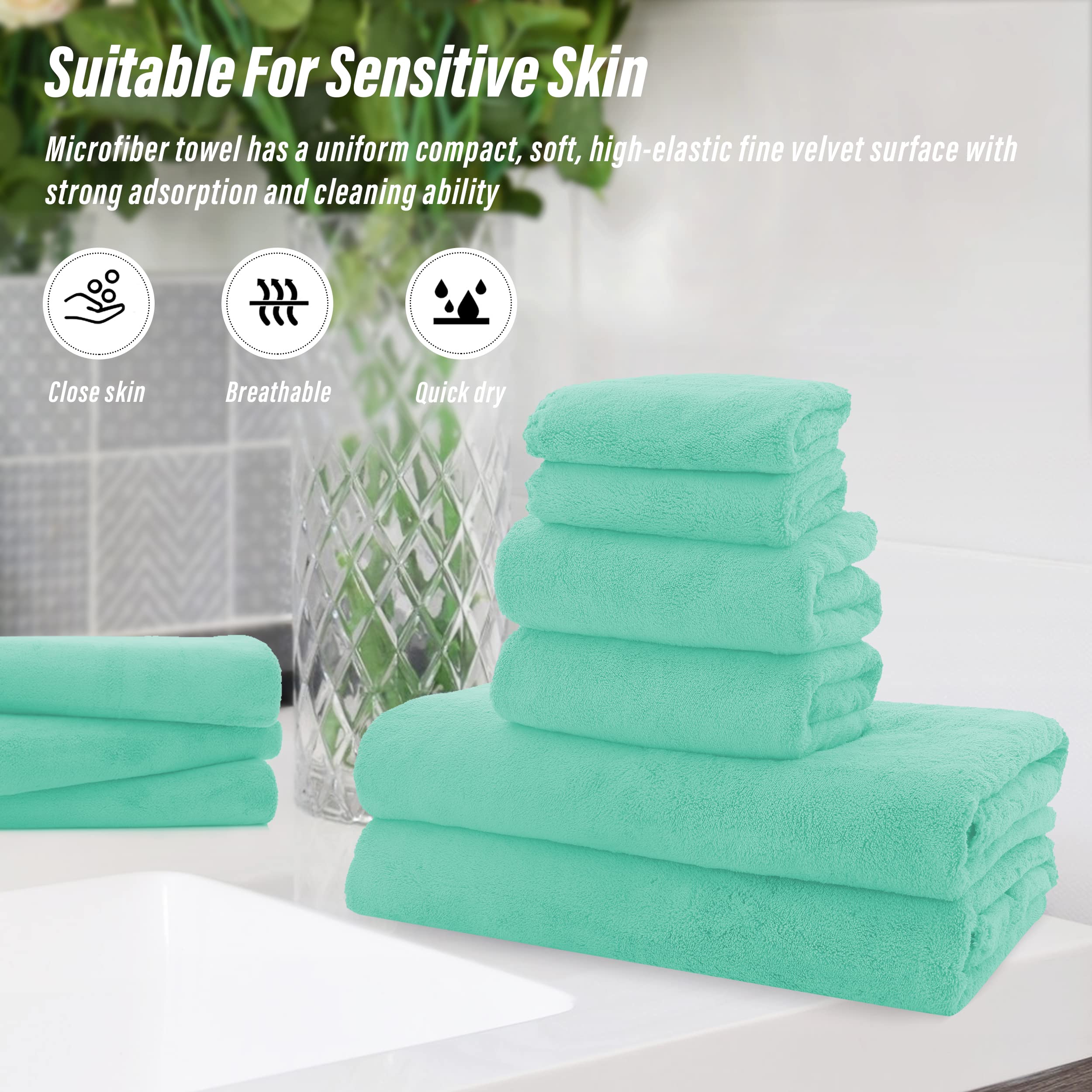 Ultra Soft Towel Set - Quick Drying - 2 Bath Towels 2 Hand Towels 2 Washcloths - Microfiber Coral Velvet Highly Absorbent Towel (6 Pcs)