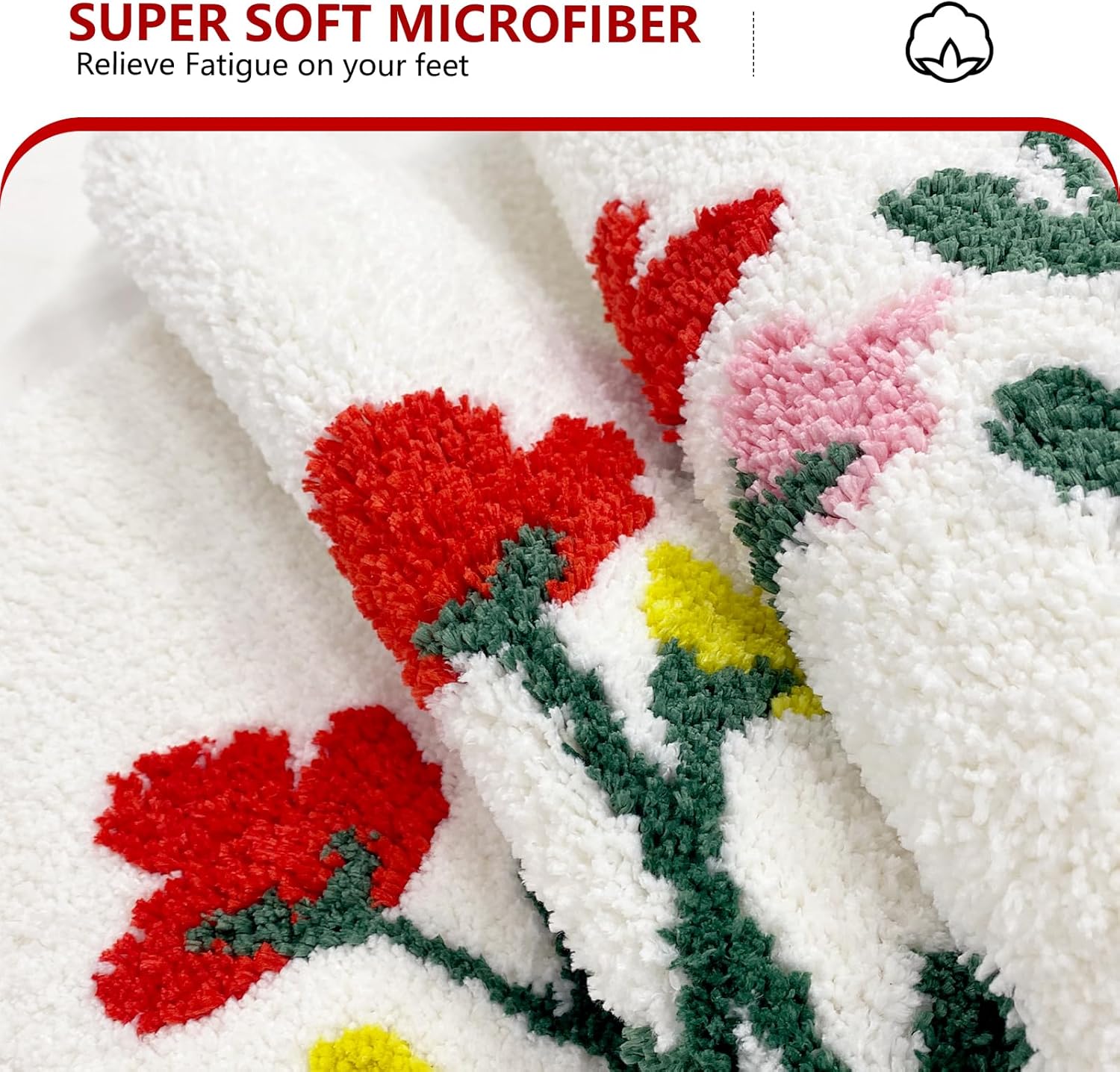 Spring Floral Bathroom Rugs, Cute Bath Mat Non-Slip Fluffy Absorbent Flower Bath Mat Machine Wash Floor Carpet for Decor, Shower, Bathtub, Sink 20x30 inches, Pink and White