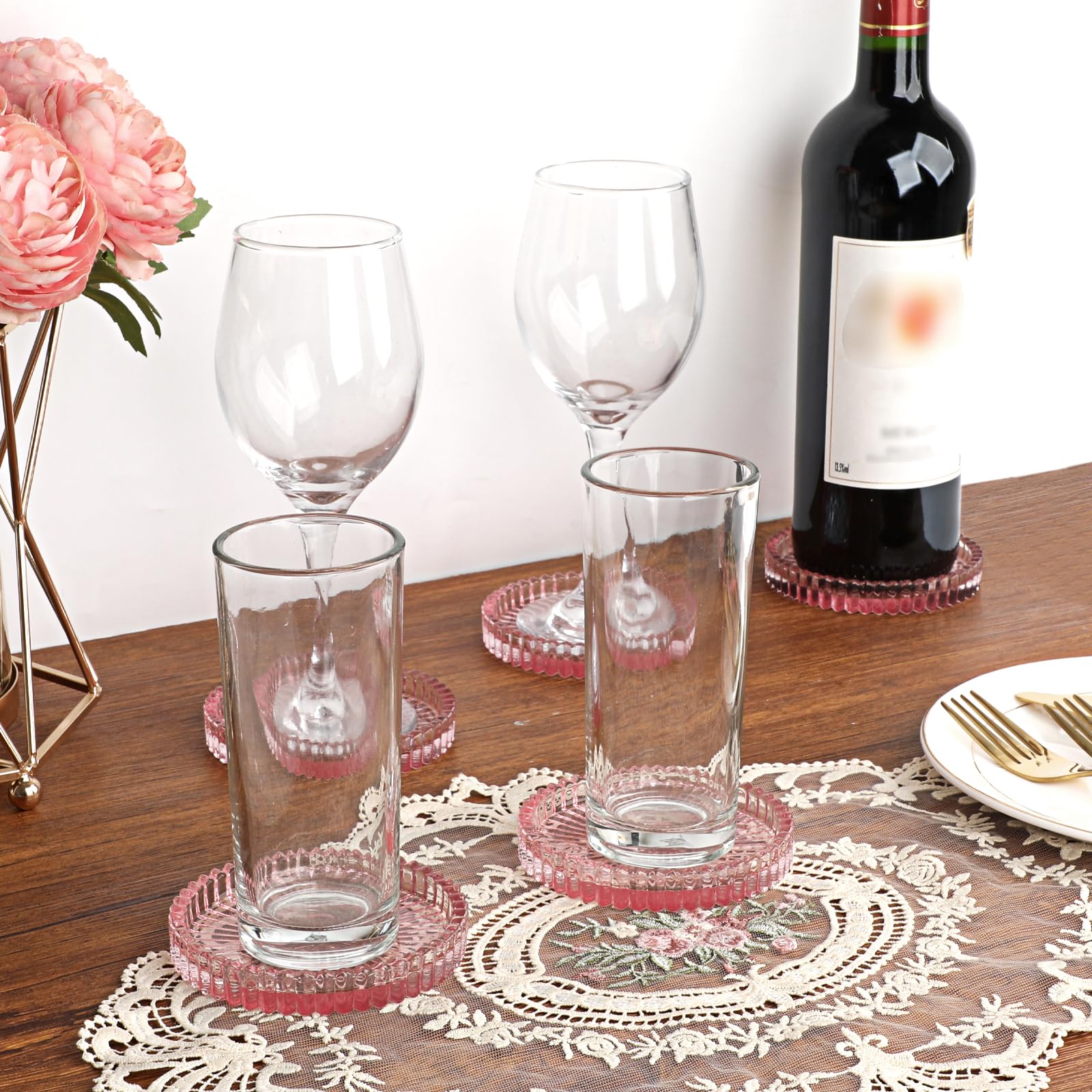 Modern Clear Coaster Set of 8- Glass Coasters for Drinks Crystal Coasters Round Cup Coasters