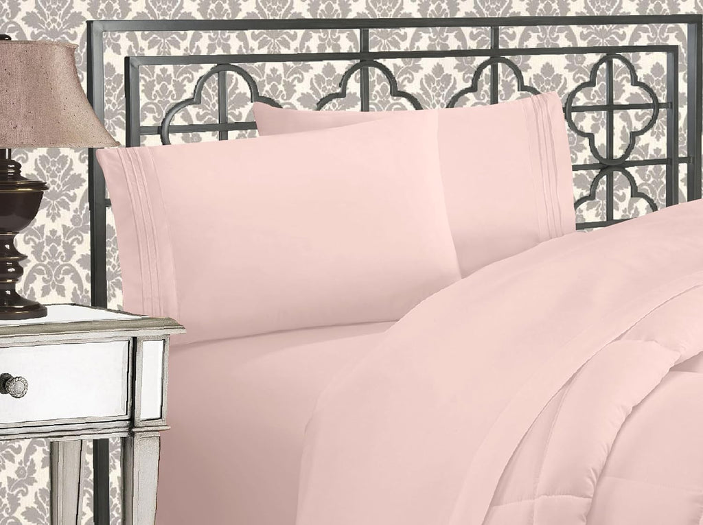 Elegant Comfort Luxurious 1500 Premium Hotel Quality Microfiber Three Line Embroidered Softest 4-Piece Bed Sheet Set, Wrinkle and Fade Resistant