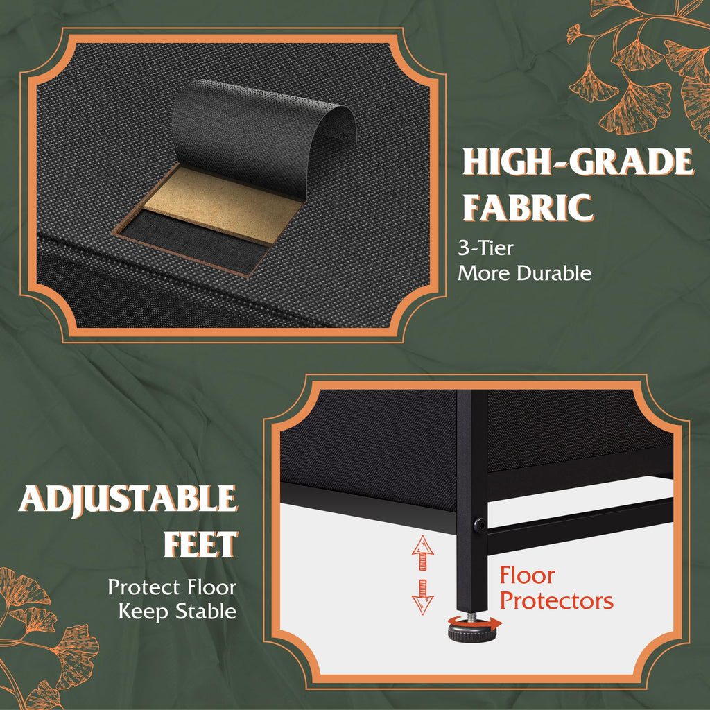 Drawer Fabric 9 Dresser â€?Tall Storage Tower with Bins, Steel Frame, and Wood Top