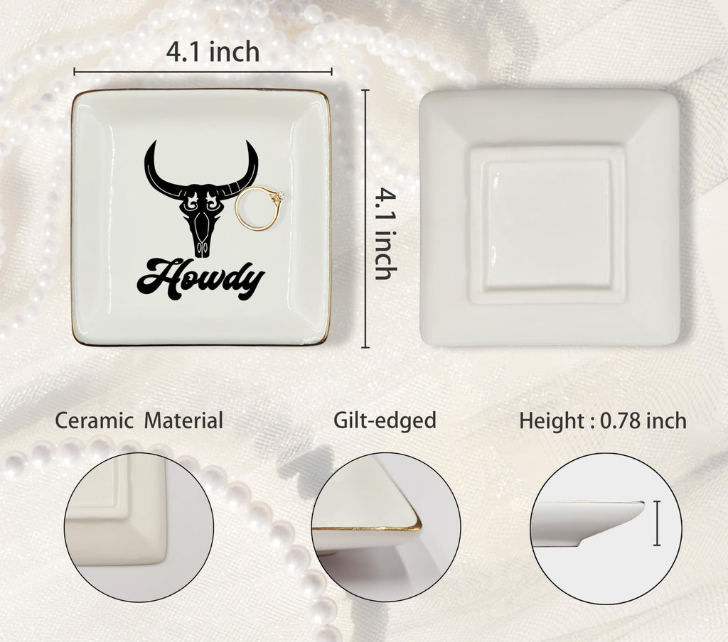 Ceramic Jewelry Tray Dish, Pink Print Jewelry Plate Trinket Dish