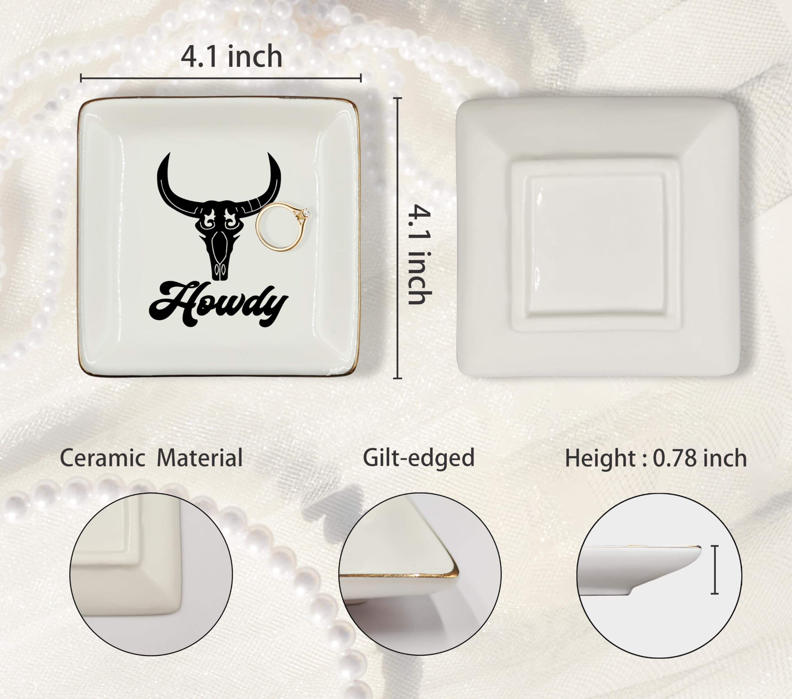 Ceramic Jewelry Tray Dish, Pink Print Jewelry Plate Trinket Dish