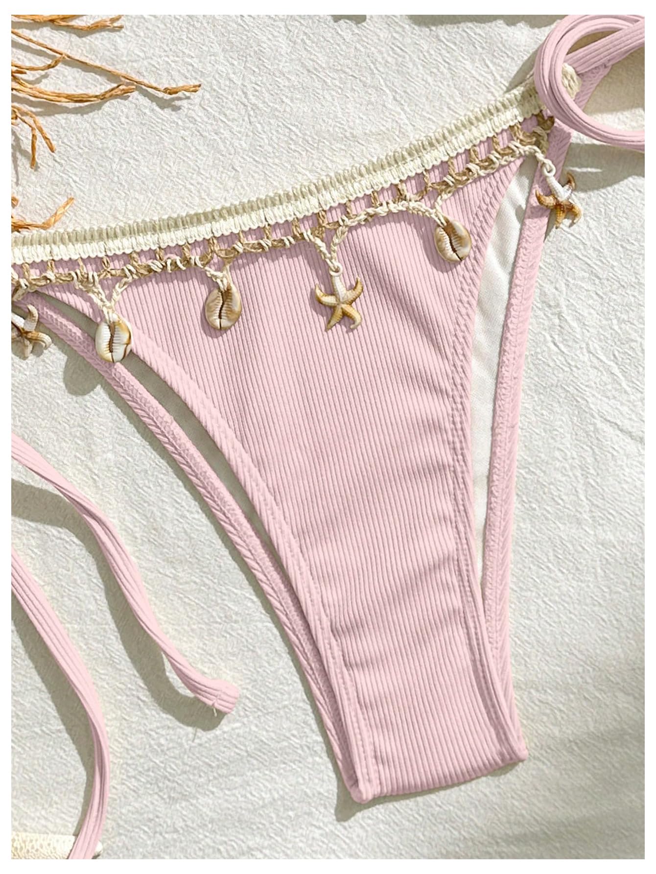 Women's 2 Piece Halter Triangle Bathing Suit Ribbed Bikini Swimsuits