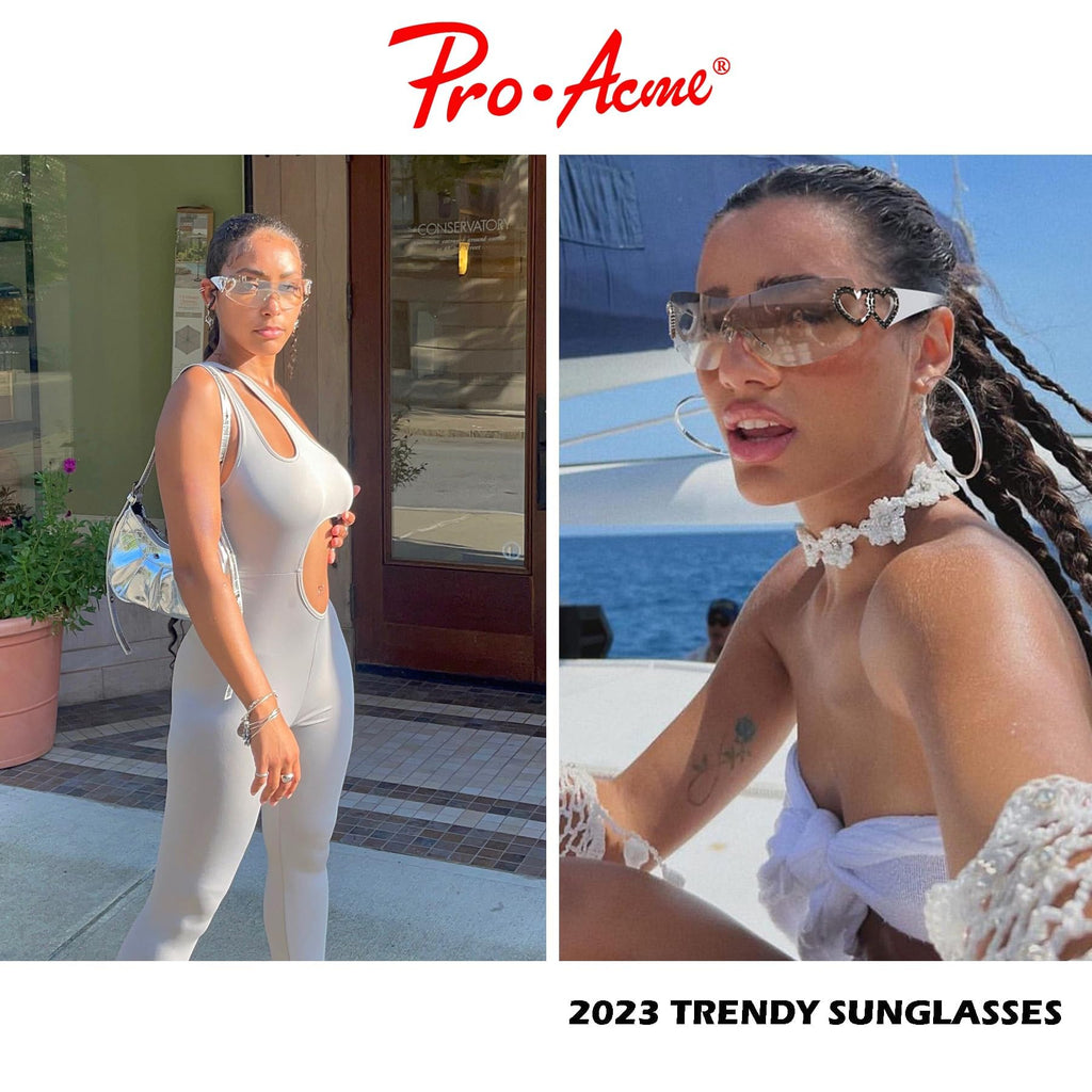 Wrap Around Heart Rhinestones Rimless Sunglasses Women Men, Oversized Fashion Futuristic Sun Glasses Cool Shade 2000S Trendy