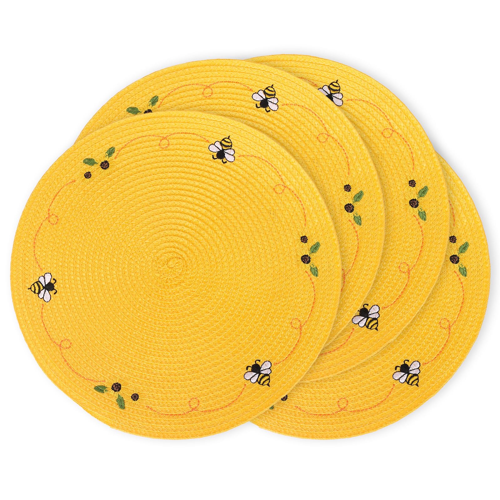 Whaline 4Pcs Round Placemats Pink Bow Embroidered Place Mats Coquette Bow Dinner Table Mats for Home Wedding Baby Shower Birthday Party Decor