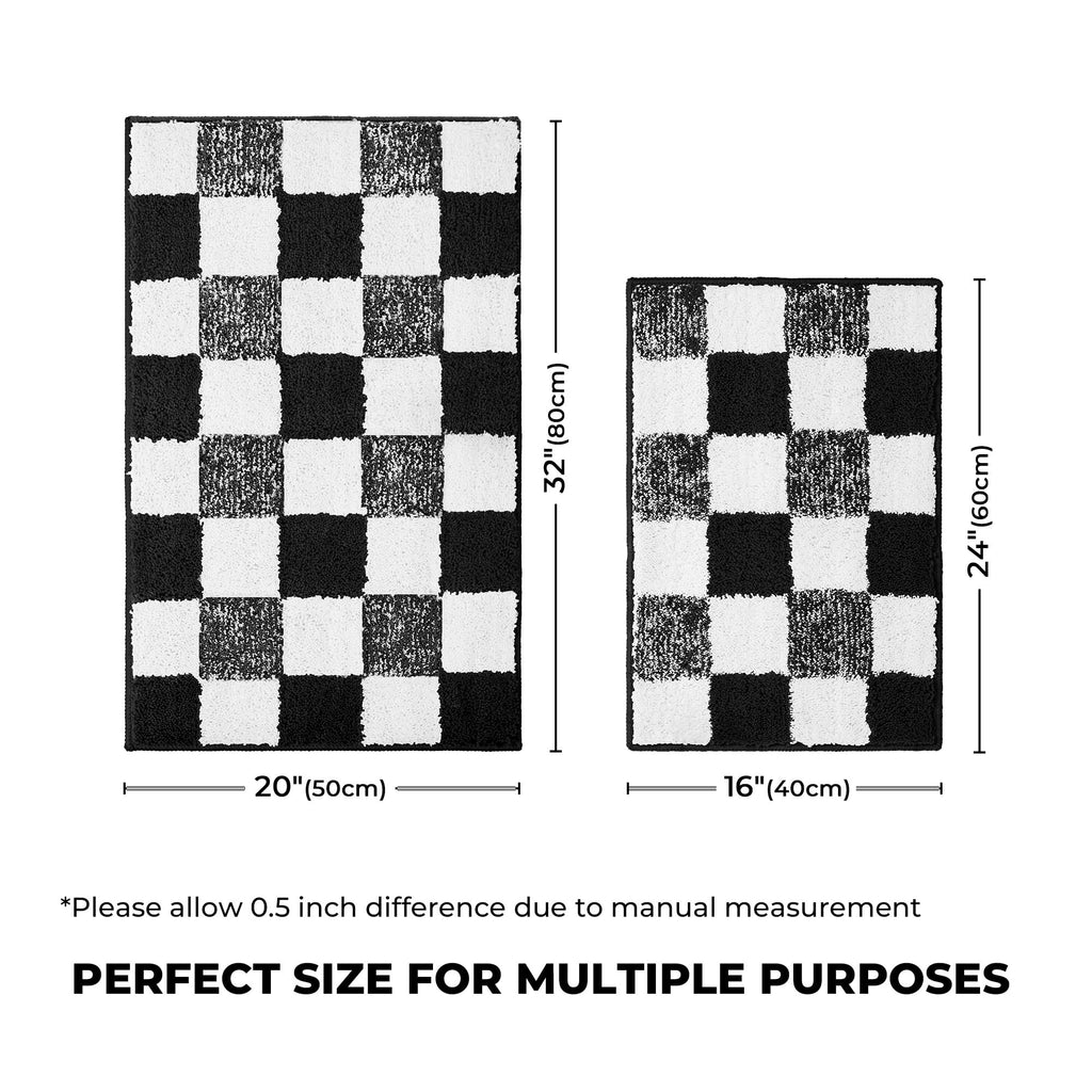 Checkered Bathroom Rugs, Fluffy Rug, Absorbent Microfiber Ultra Soft Bath Mat Washable, Non-Slip Bath Mats for Bathroom, Cute Floor Mat