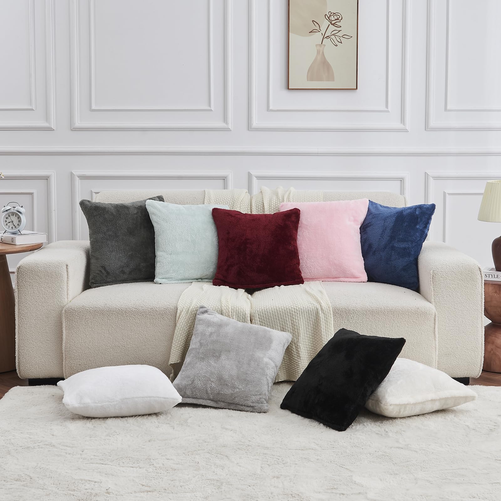 Faux Fur Pillow Cases Set of 2, Luxury Ultra Soft Fuzzy Pillowcases, Fluffy Plush Velvet Pillow Covers with Zipper, Cozy Warmth and No Shedding